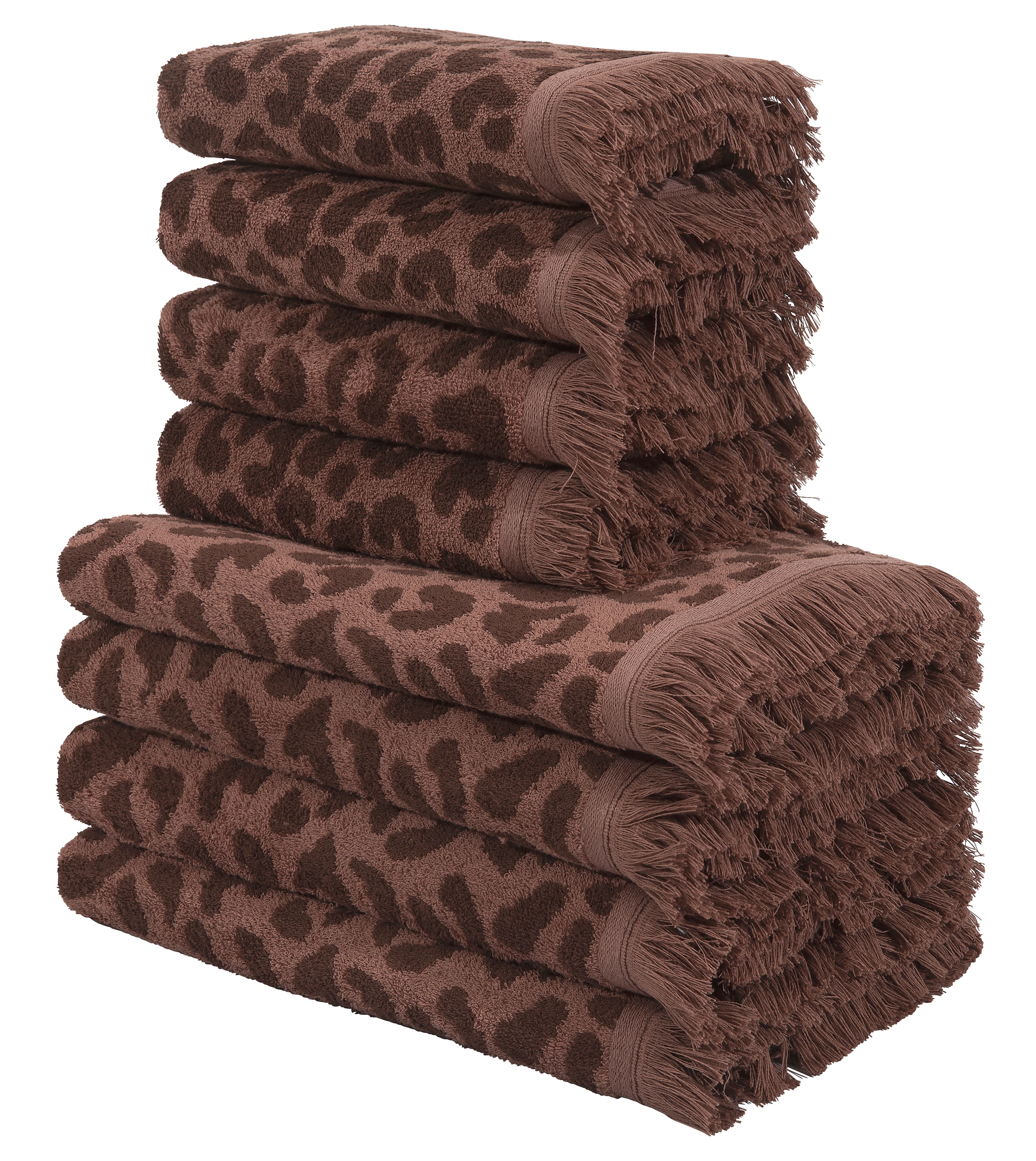 OTTO home Handtuch Set »Tiffani, Leopardenmuster, Premium Handtücher 8-tlg, 500 gr/m²« Set 8 Frottier 4 Duschtücher, 4 Handtücher, Animal Print, Leo, modern, mit Fransen