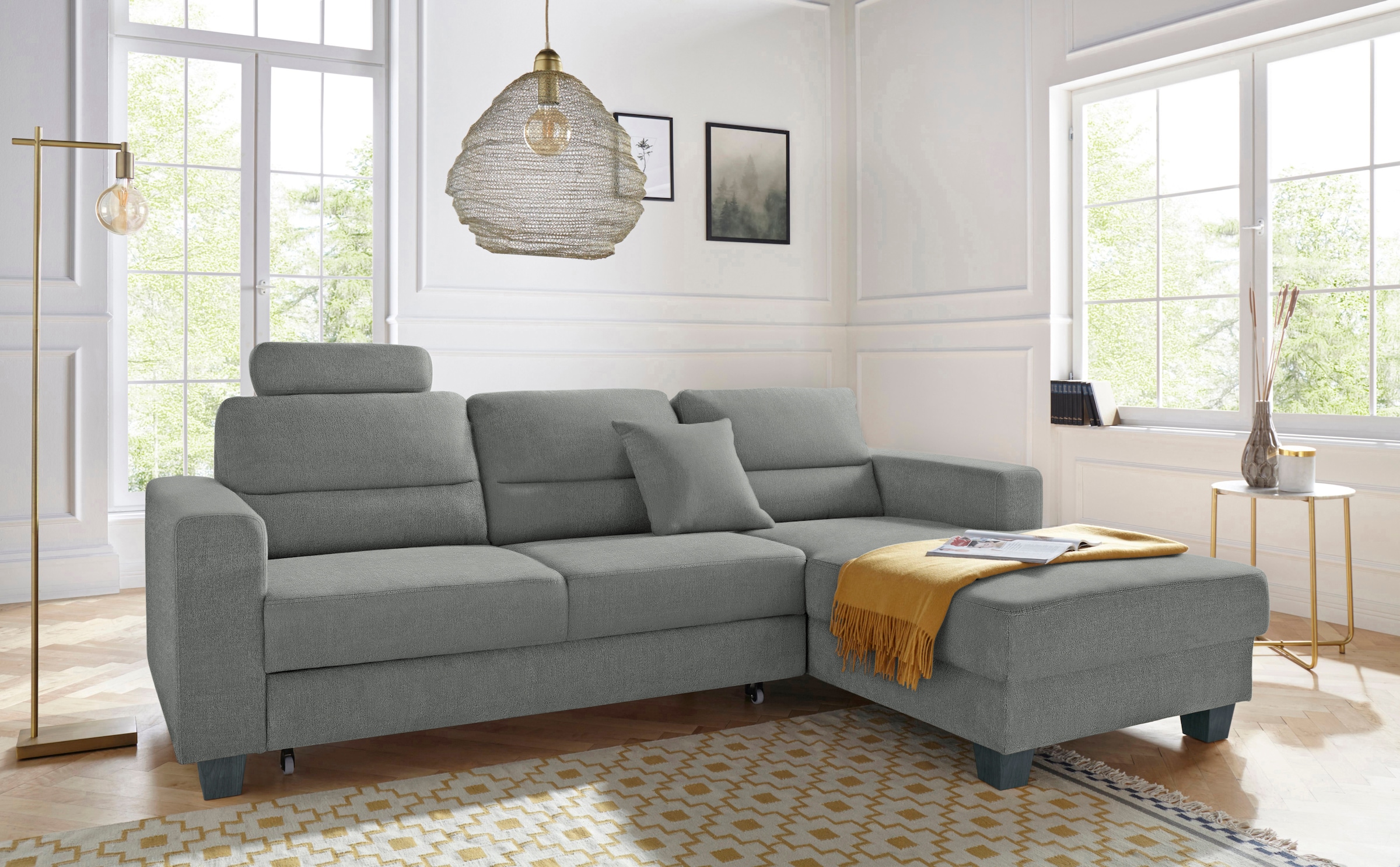 TRENDMANUFAKTUR Ecksofa »Chamber, zeitlos und modern, bequem mit hohem Sitzkomfort, L-Form«, inklusive einer Kopfstütze, wahlweise mit Schlaffunktion