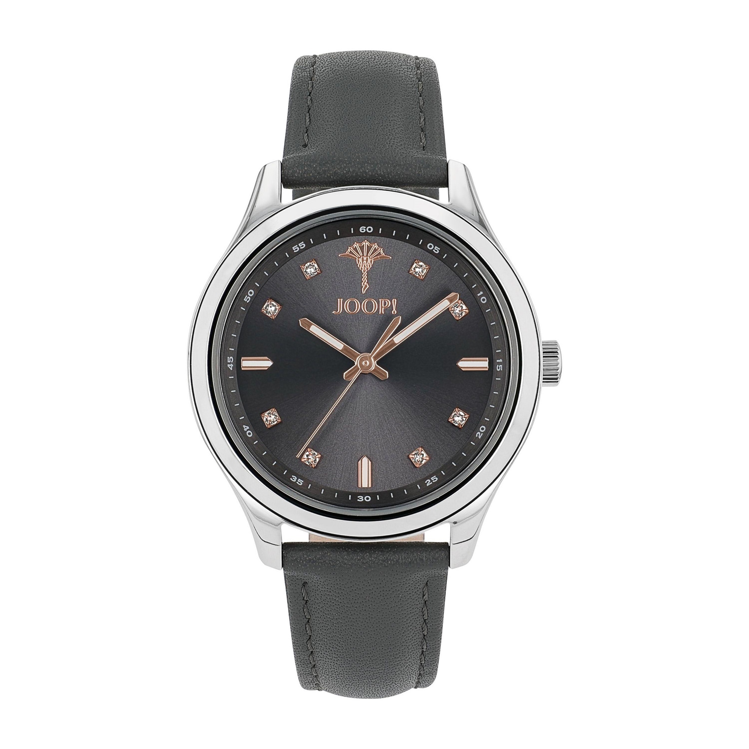 JOOP! Quarzuhr Armbanduhr, Damenuhr, Lederarmband, analog, Kristallsteine