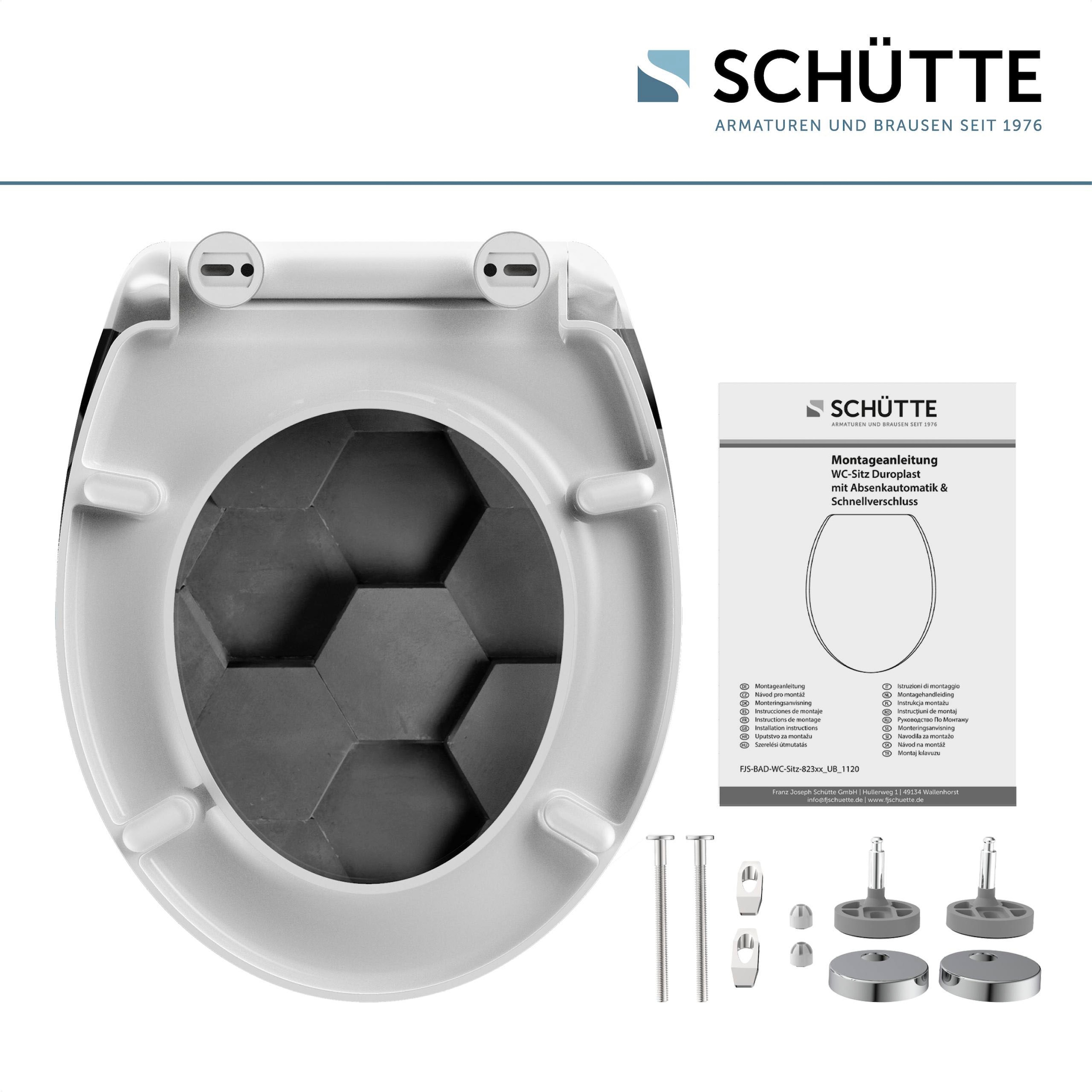 Schütte WC-Sitz »Grey Hexagons«, Duroplast, mit Absenkautomatik und Schnellverschluss