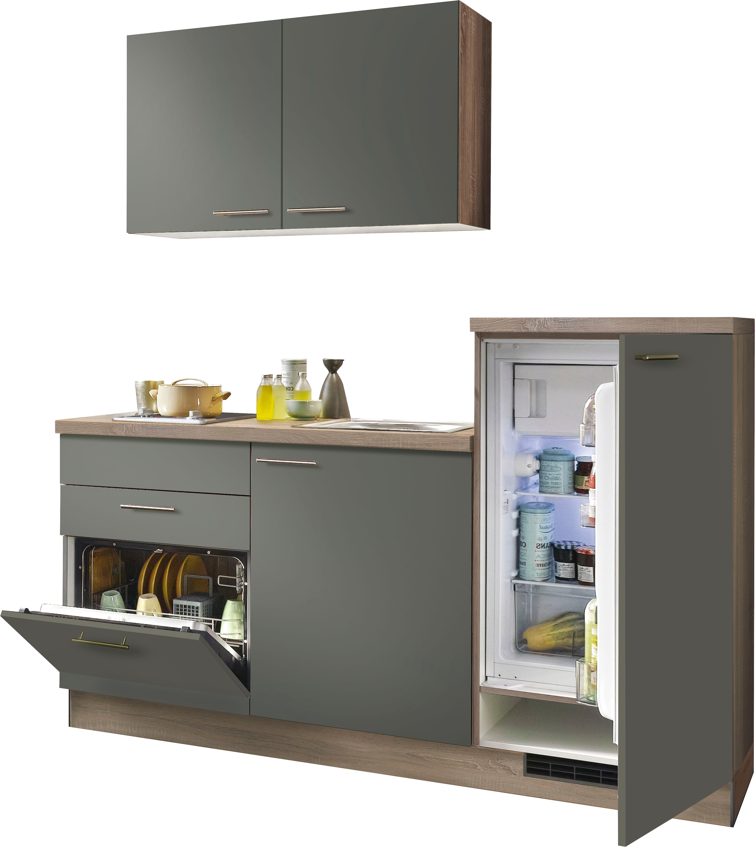 KOCHSTATION Küchenzeile »"KS-Kapro"« vormontiert, mit E-Geräten, Stellbreite 180 cm