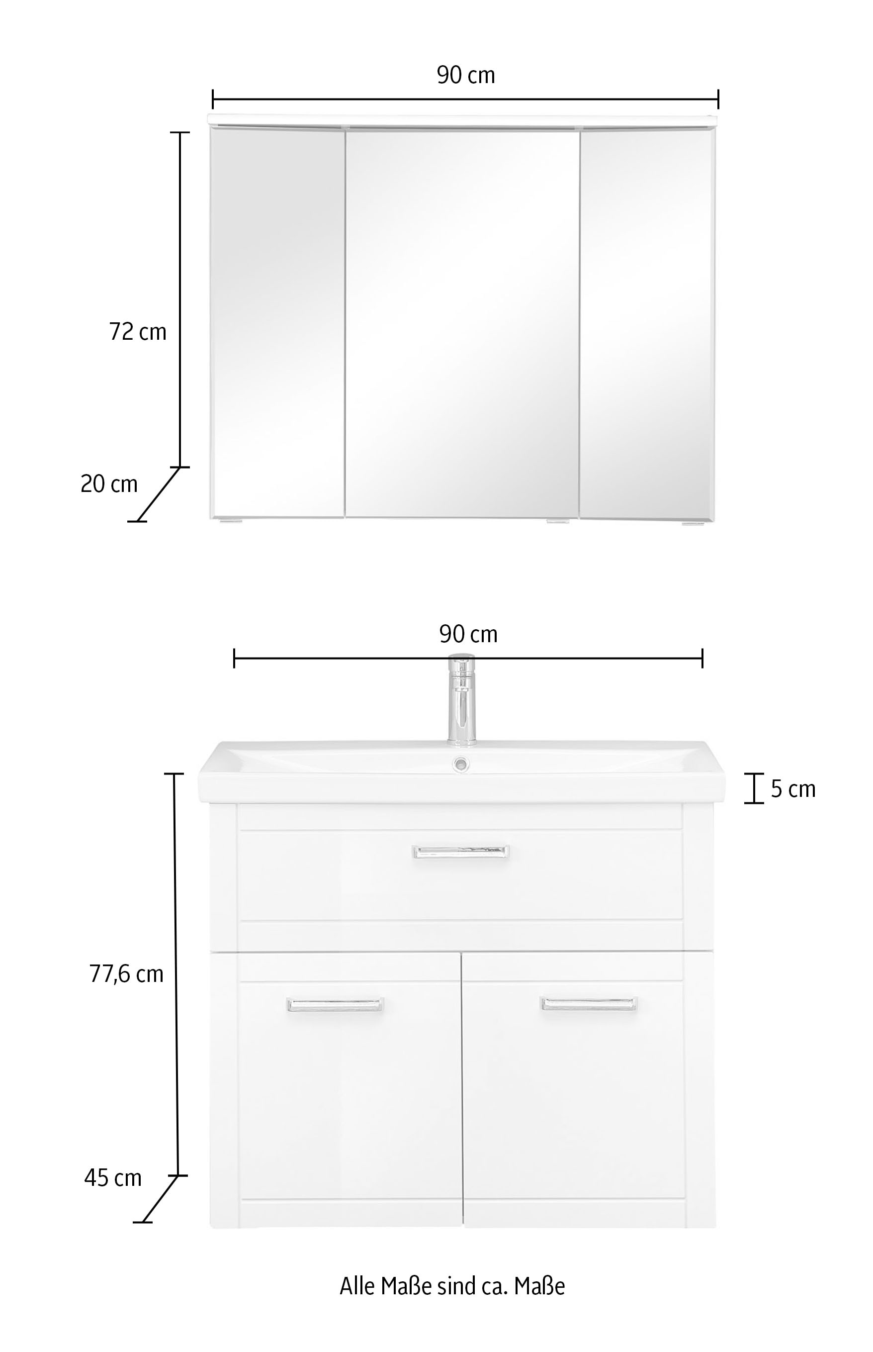 Saphir Badmöbel-Set »Serie 3007,Waschtisch mit Spiegelschrank« 3 Stk. tlg.