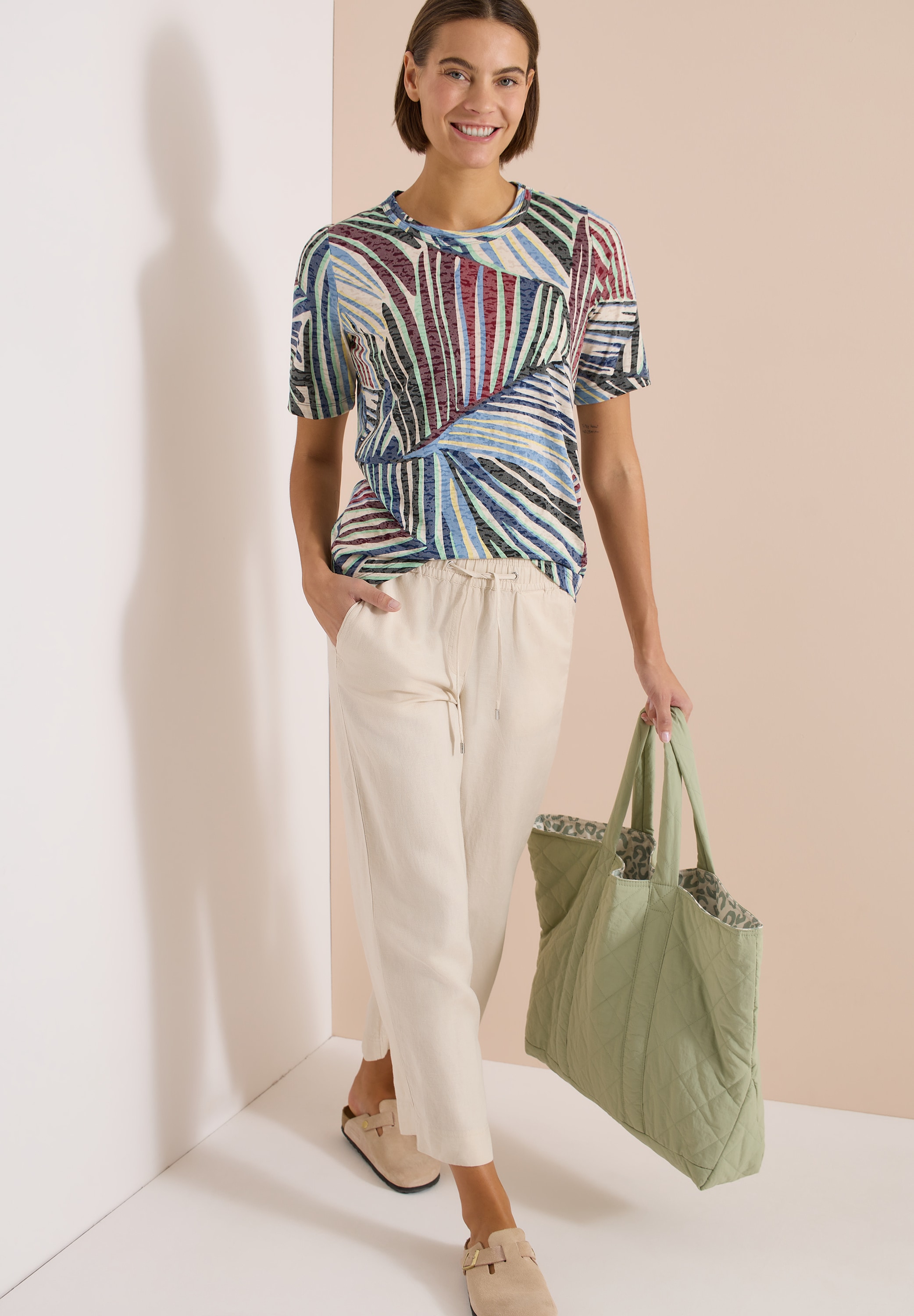 Cecil Kurzarmshirt Sommershirt im Ausbrenner-Look mit Print