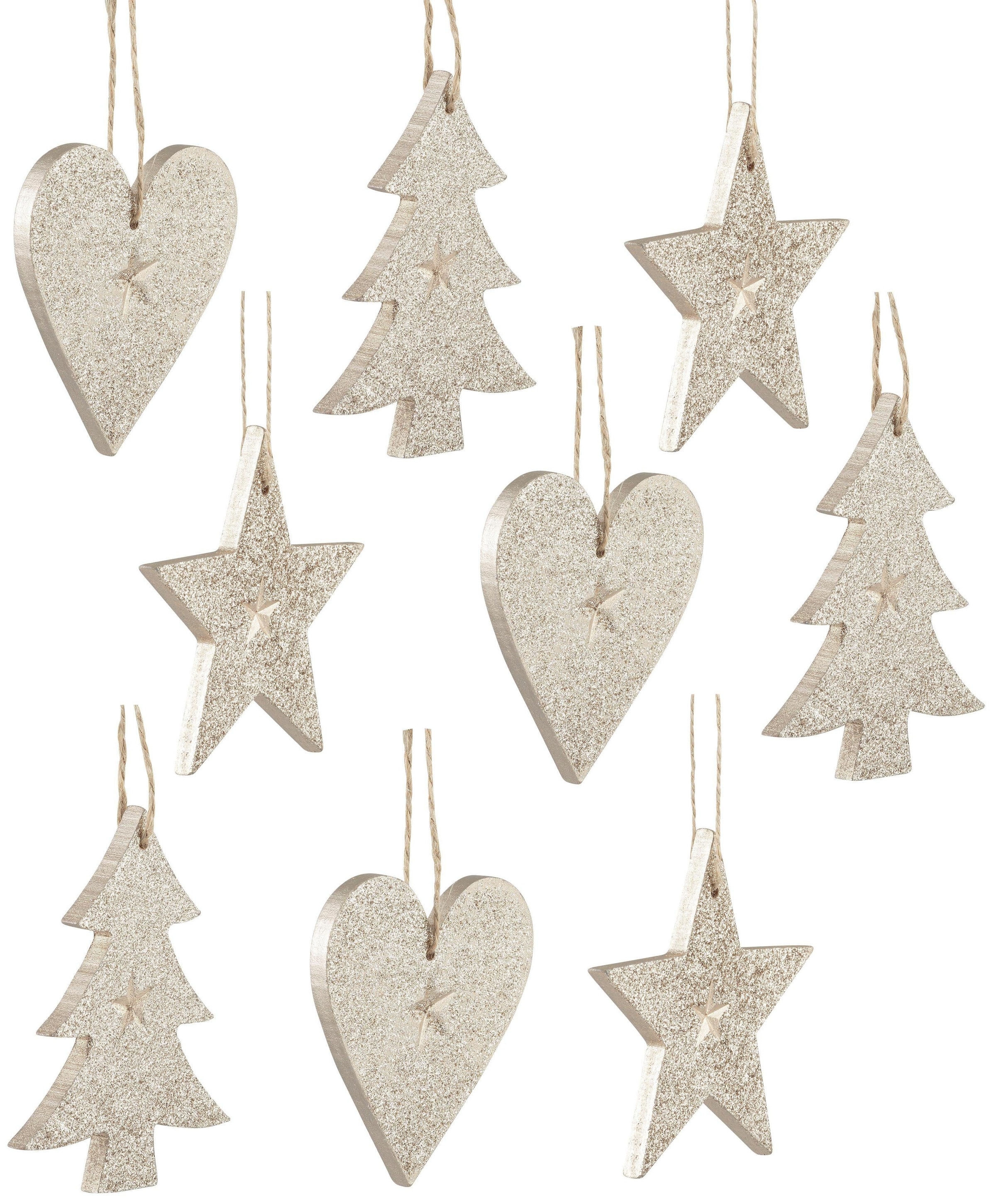 CHRISTMAS GOODS by Inge Christbaumschmuck »Dekohänger Stern - Baum - Herz«, (Set, 9 tlg.), mit Glitter