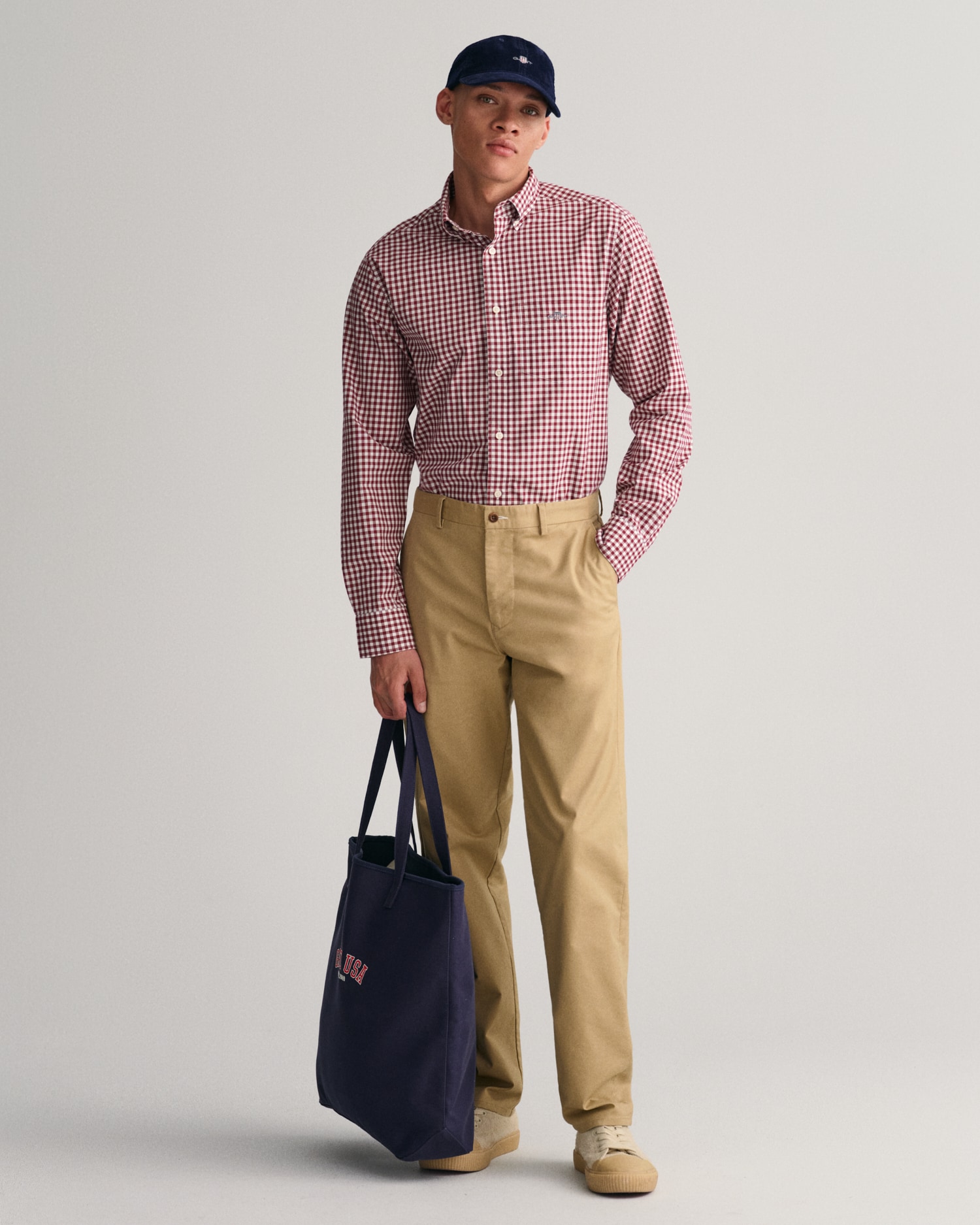 Gant Langarmhemd »REG POPLIN GINGHAM SHIRT«, mit Logostickerei auf der Brust
