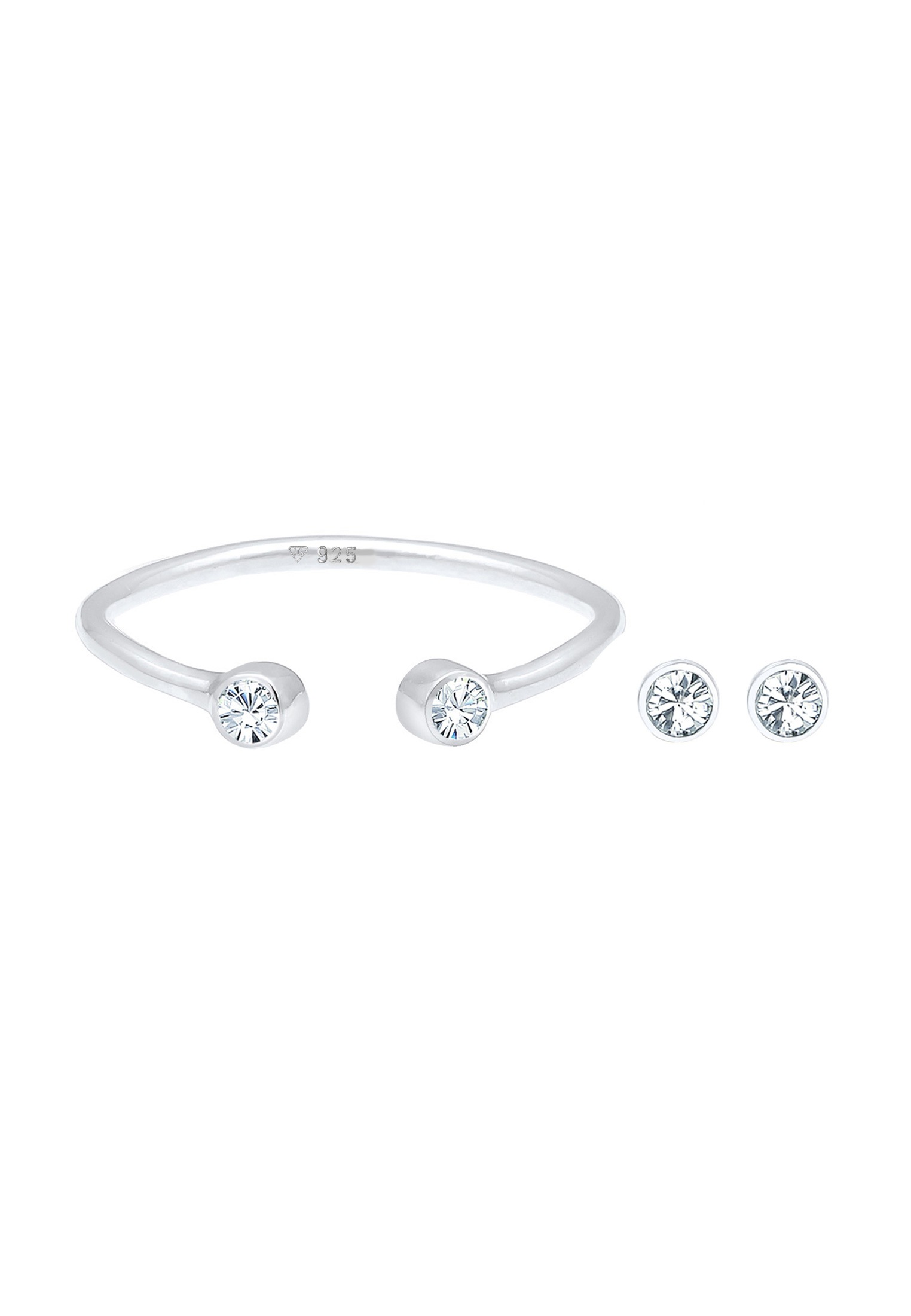 Elli Ohrring und Ketten Set »Schmuckset Ring Solitär Ohrstecker 925 Silber, mit Kristallen von Swarovski®«
