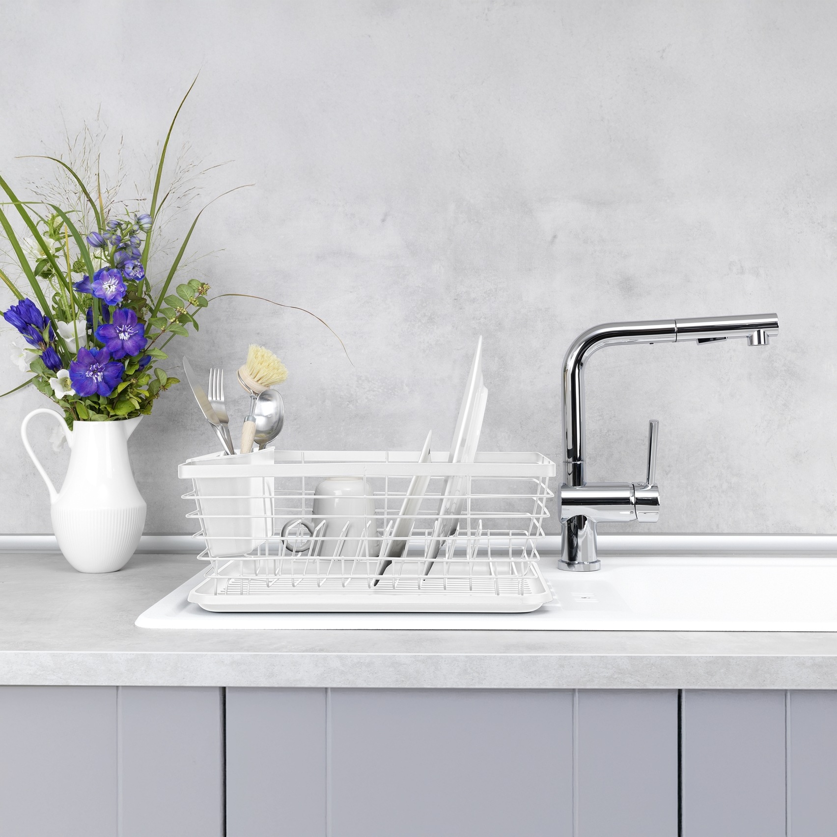 WENKO Geschirrständer »Modell Drip« Geschirrabtropfer mit abnehmbarem Besteckkorb und Abtropfschale