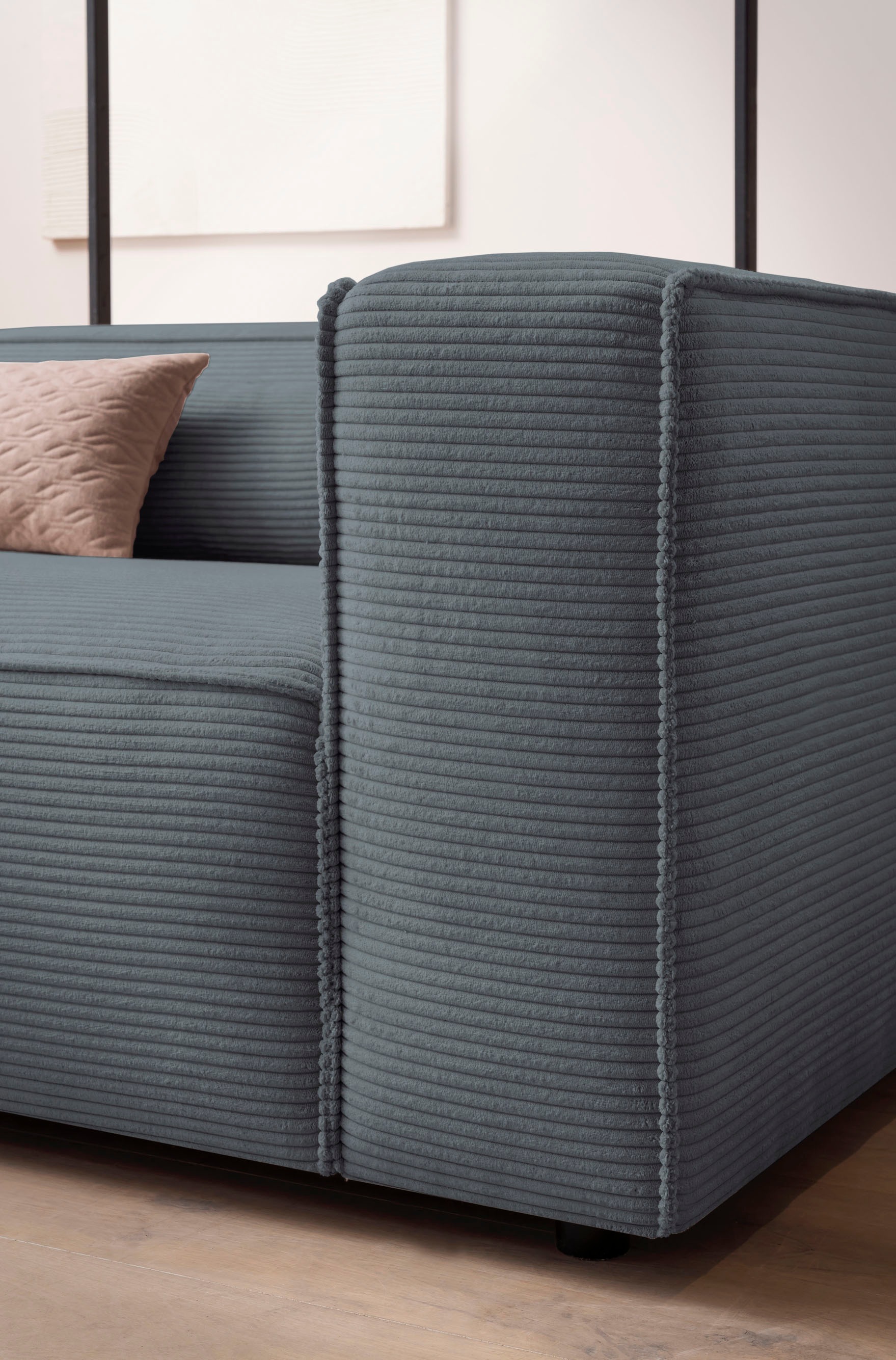LeGer Home by Lena Gercke 3-Sitzer »PIARA, XXL Sofa mit Kedernaht, Big-Sofa in Cord oder Leinenoptik«, schwarze Füße, bequemer Sitzkomfort, extra tiefe Sitzfläche