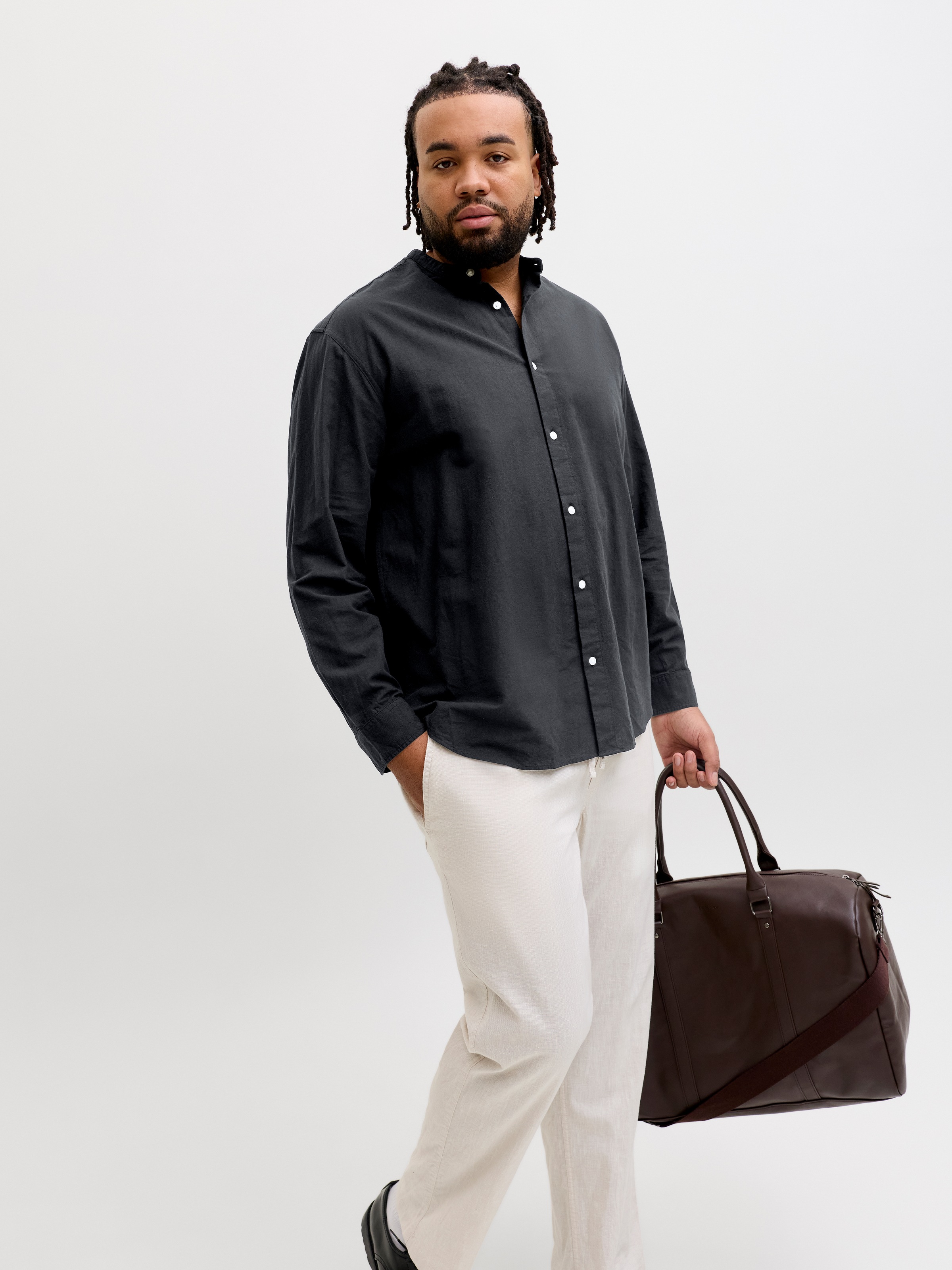 Jack & Jones PlusSize Langarmhemd »JJEBREEZE LINEN BLEND BAND SHIRT L PLS« mit Stehkragen