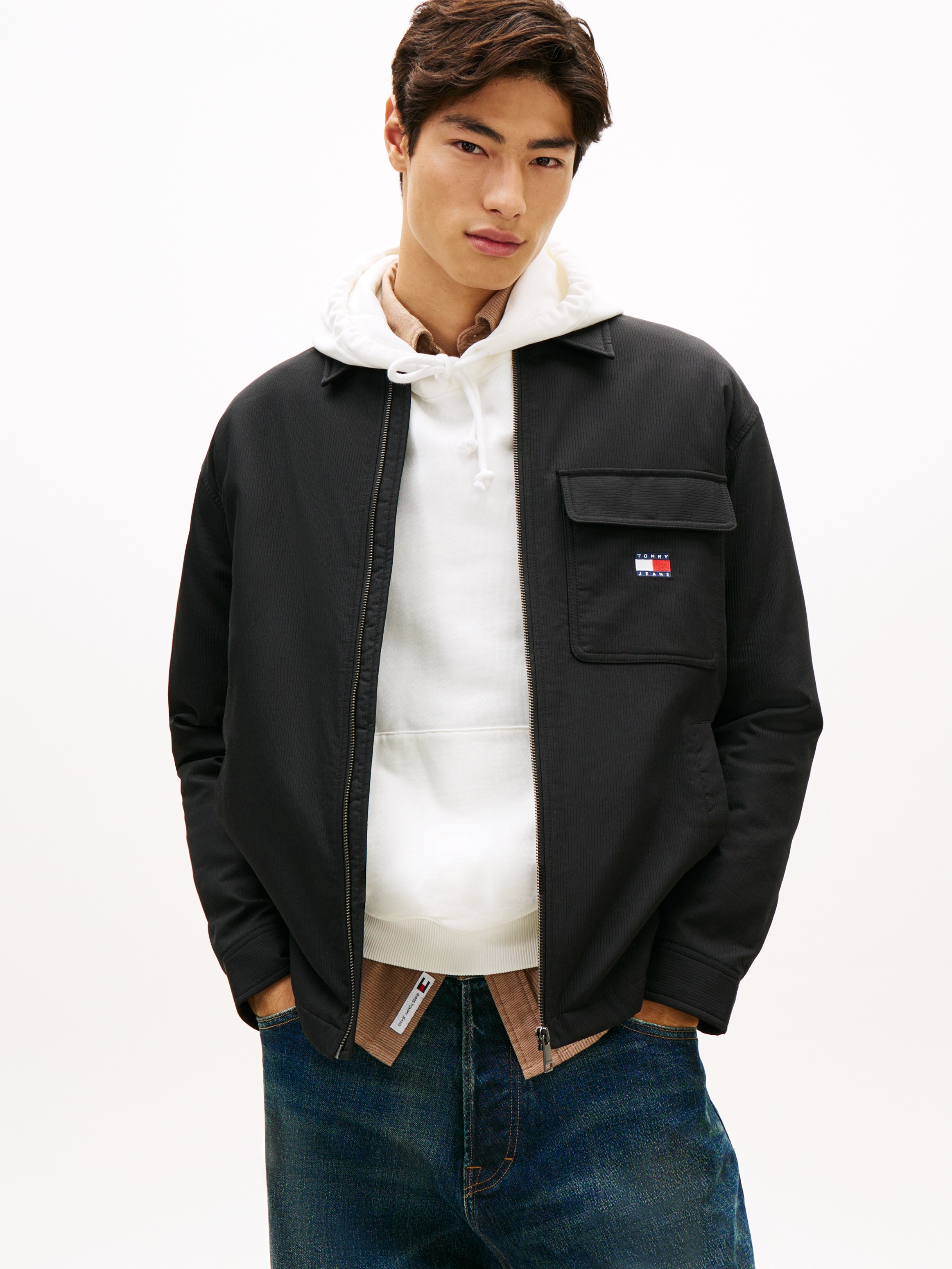 Tommy Jeans Hemdjacke »TJM PADDED TECH CORD« ohne Kapuze Overshirt, lockere Form, wattiert