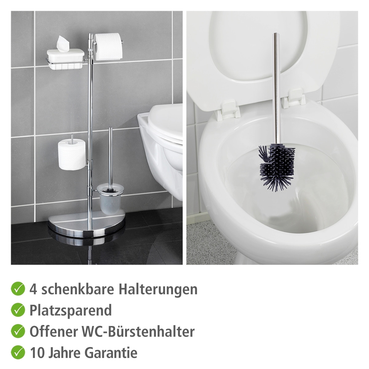 WENKO WC-Garnitur »Raumsparwunder«, aus Edelstahl, mit Ersatzrollen- und Feuchttücher-Halter