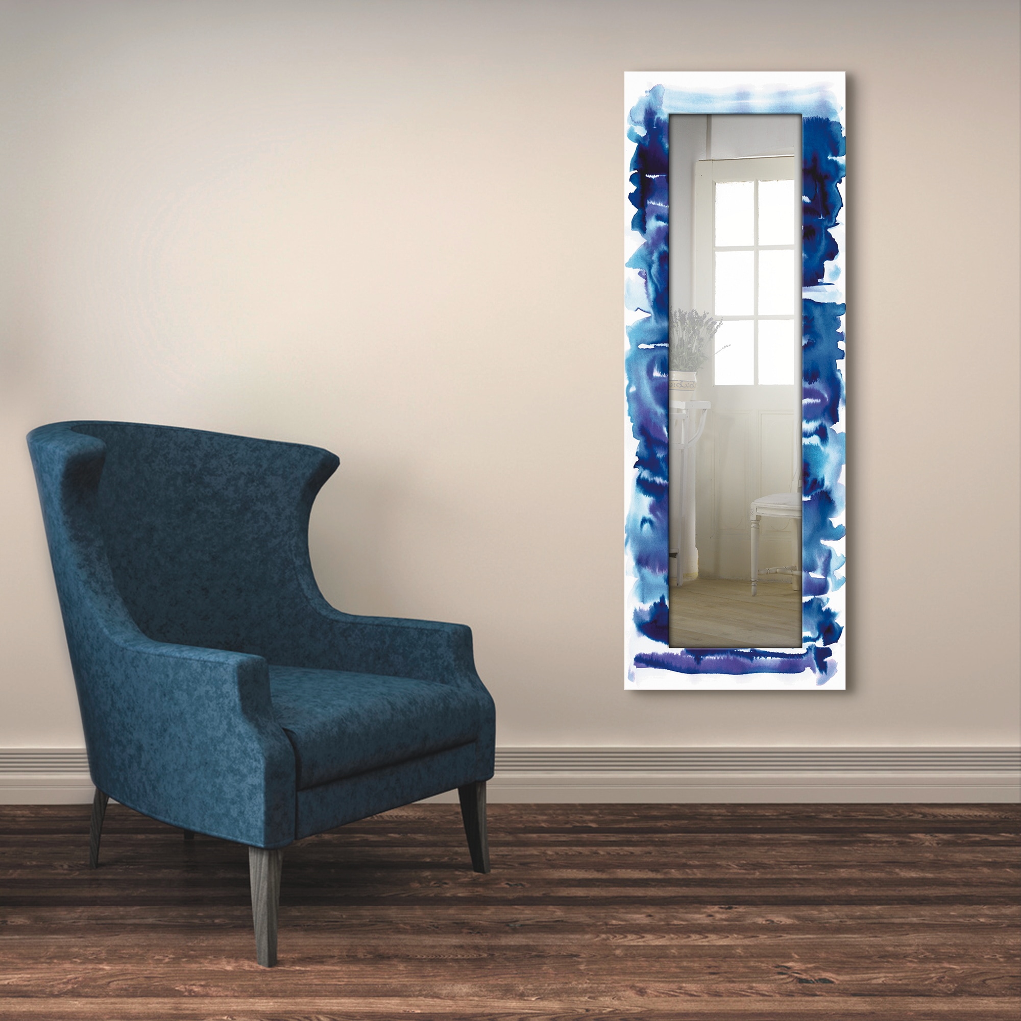 Artland Dekospiegel »Aquarell in blau«, gerahmter Ganzkörperspiegel, Wandspiegel, mit Motivrahmen, Landhaus