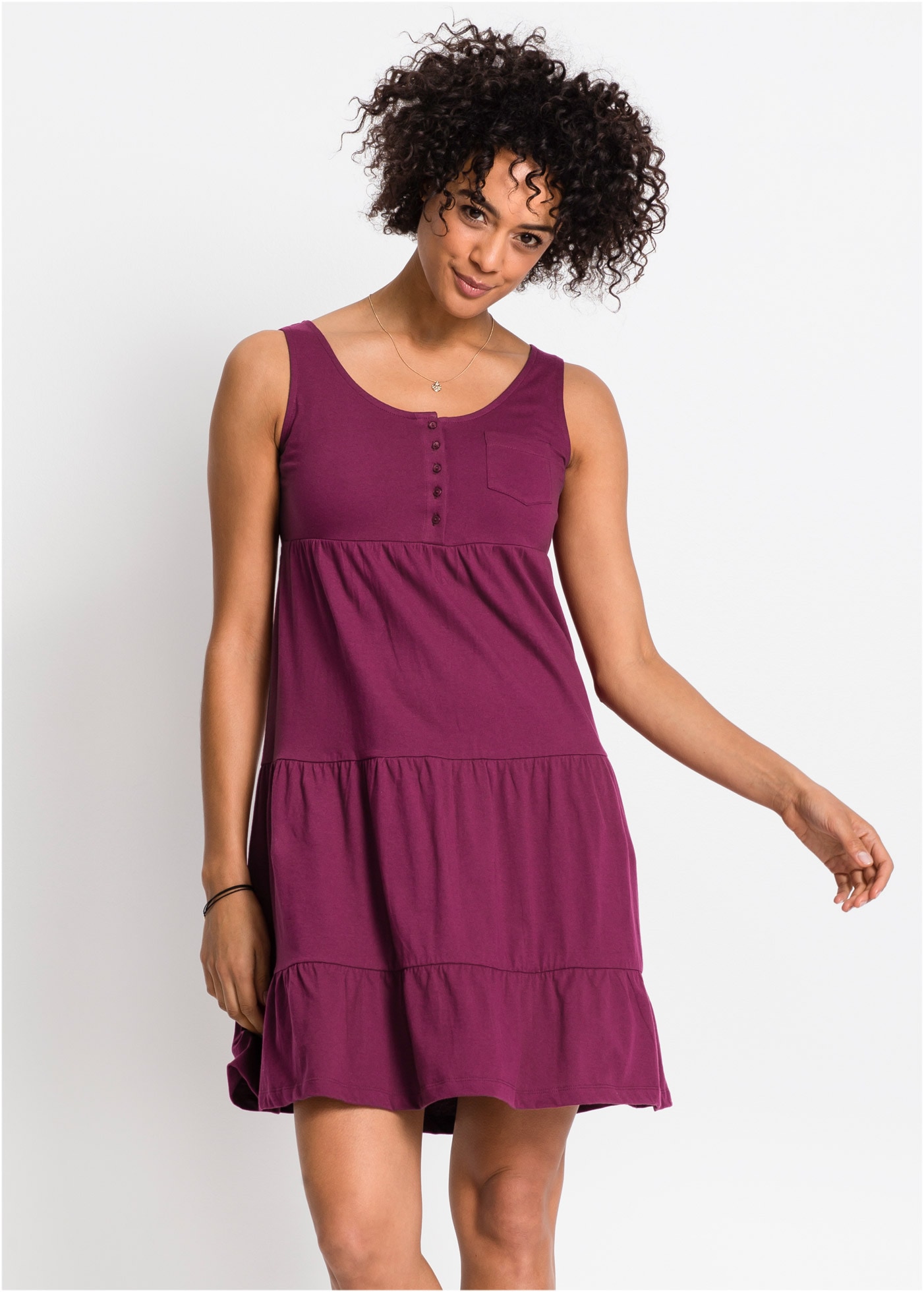 bonprix Jerseykleid »Baumwoll Jerseykleid, kurz« für entspannte Sommertage, aus Baumwolle, lockere A-Linie, knielang