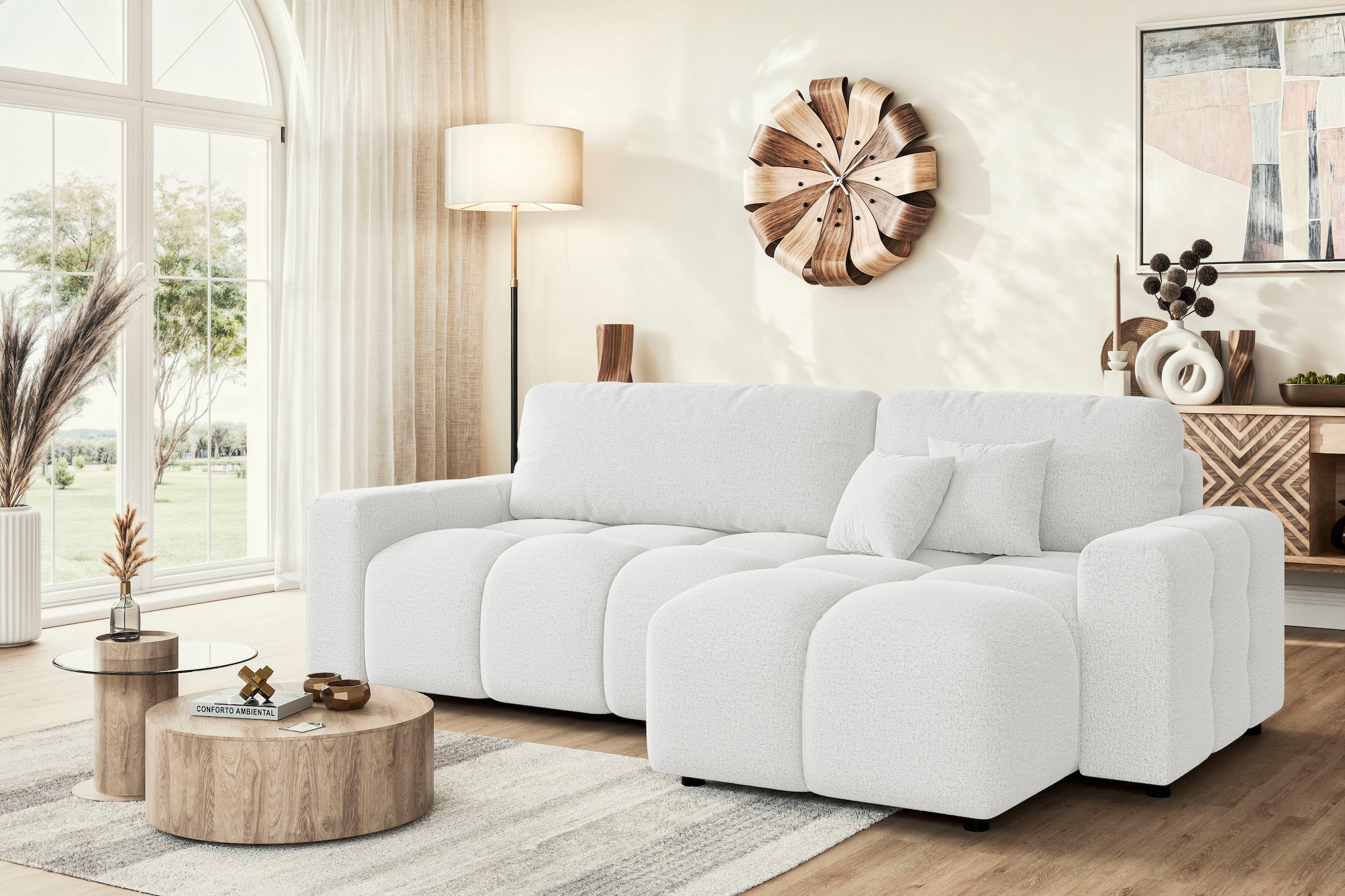 INOSIGN Ecksofa »FELICI, Schlafsofa 233cm, L-Form mit Recamiere beidseitig montierbar« Designsofa mit Bettfunktion und Bettkasten, Maße B/T/H: 233/142/88 cm