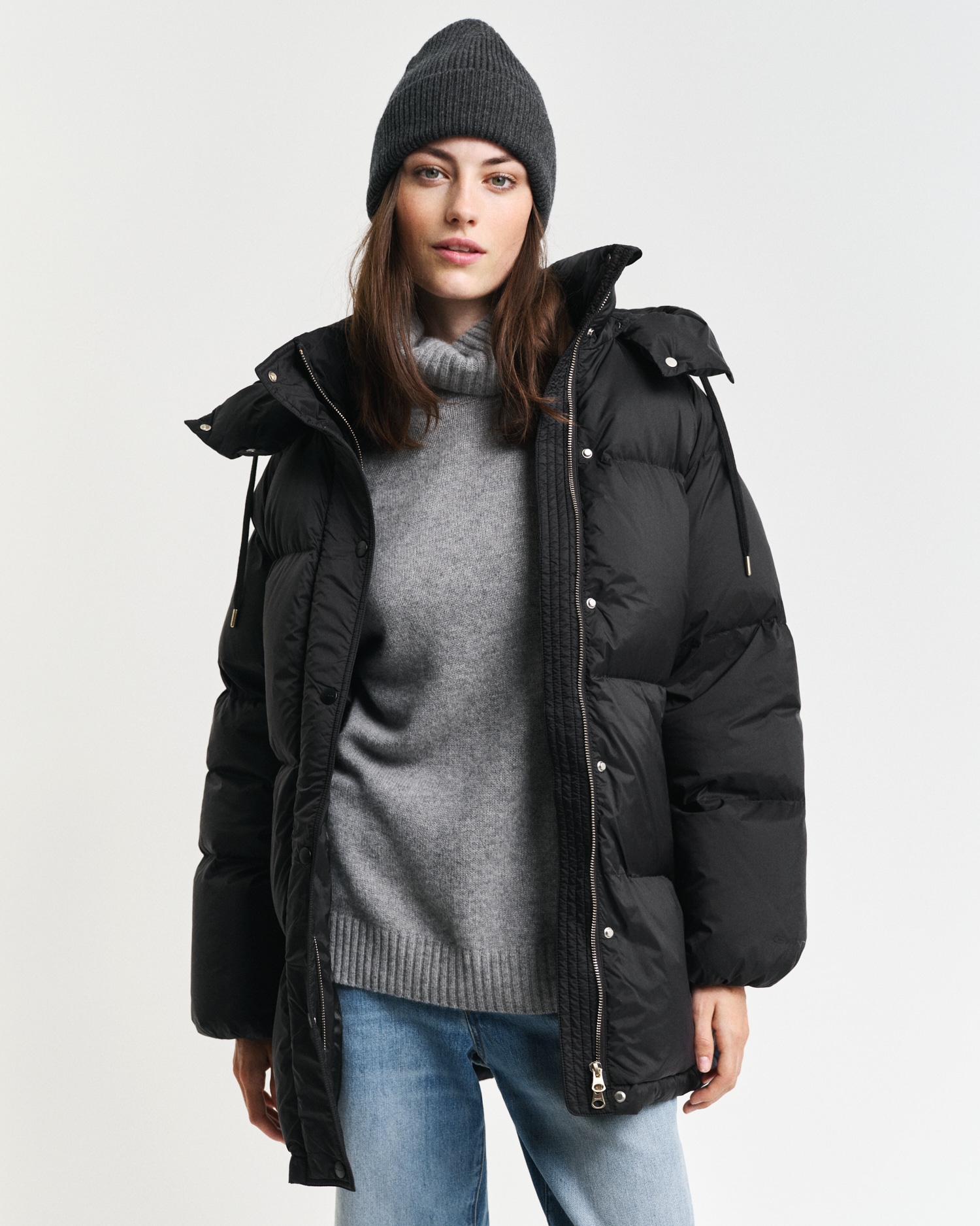 Steppjacke »MID LENGTH DOWN JACKET«, mit Kapuze, mit 2-Wege-Reißverschluss