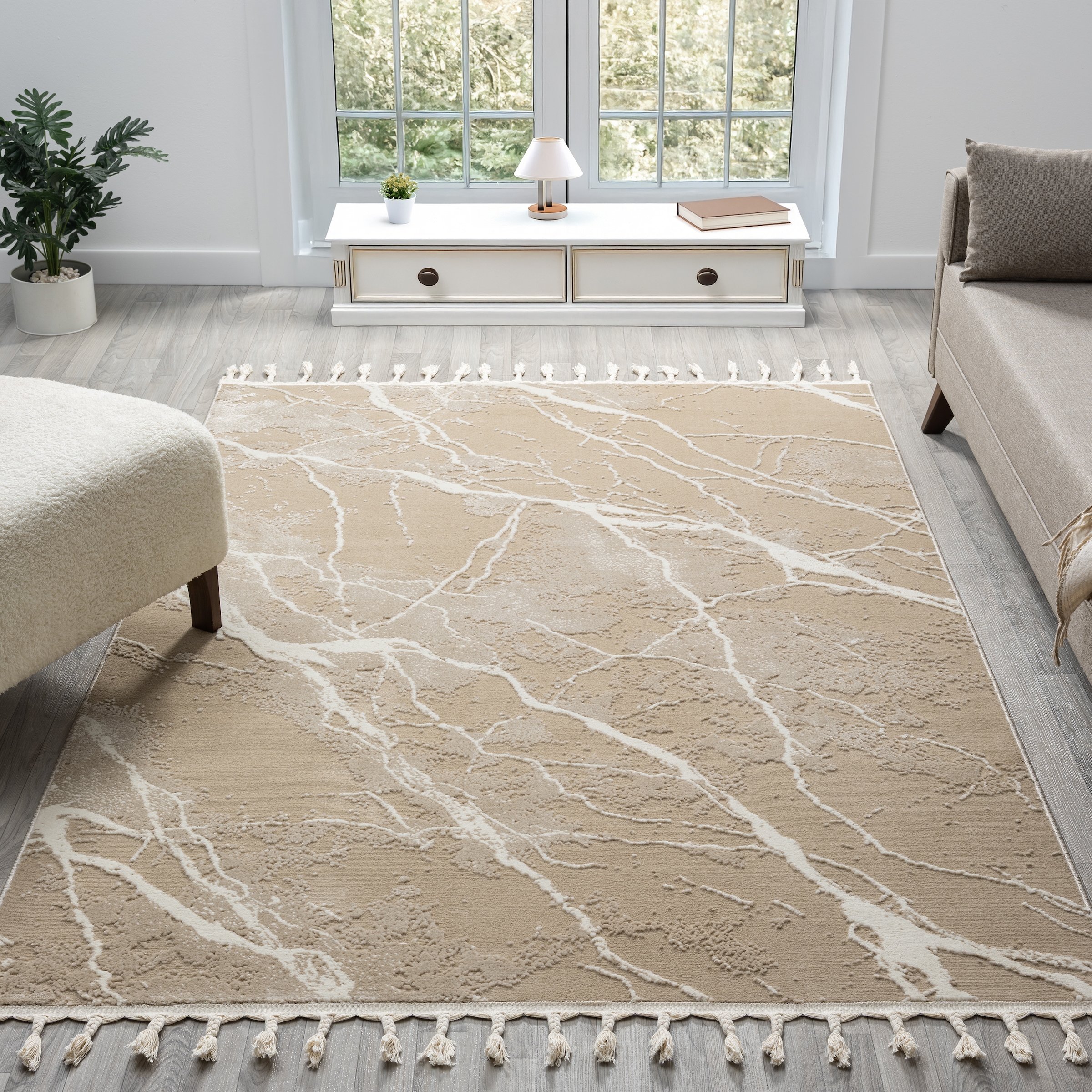 my home Teppich »Zoe, Hoch-Tief-Struktur«, rechteckig, 11 mm Höhe, mit Fransen, modernes Marmor-Design, Wohnzimmer, Schlafzimmer