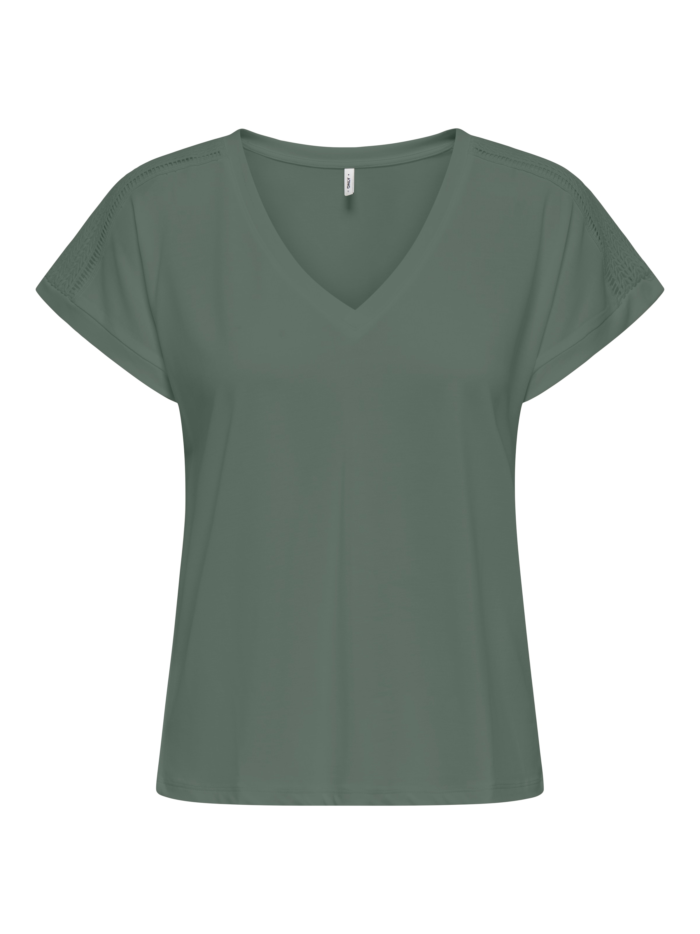 ONLY V-Shirt »ONLFREE LIFE S/S V-NECK LACE TOP JRS« Materialmix, loose fit, V-Ausschnitt