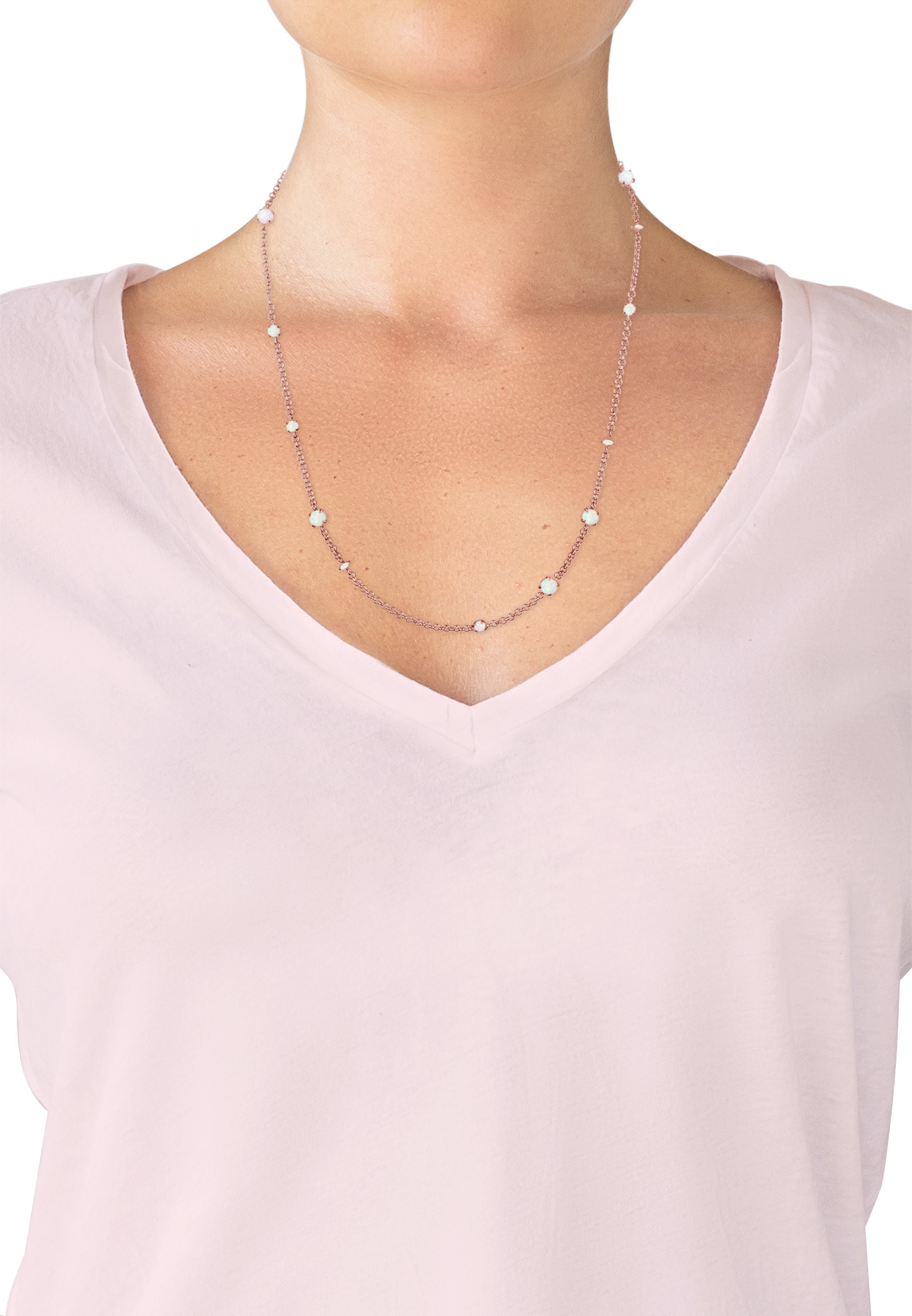 Elli Premium Silberkette »Halskette Synthetischer Opal Weiß 925 Sterling Silber vergoldet«