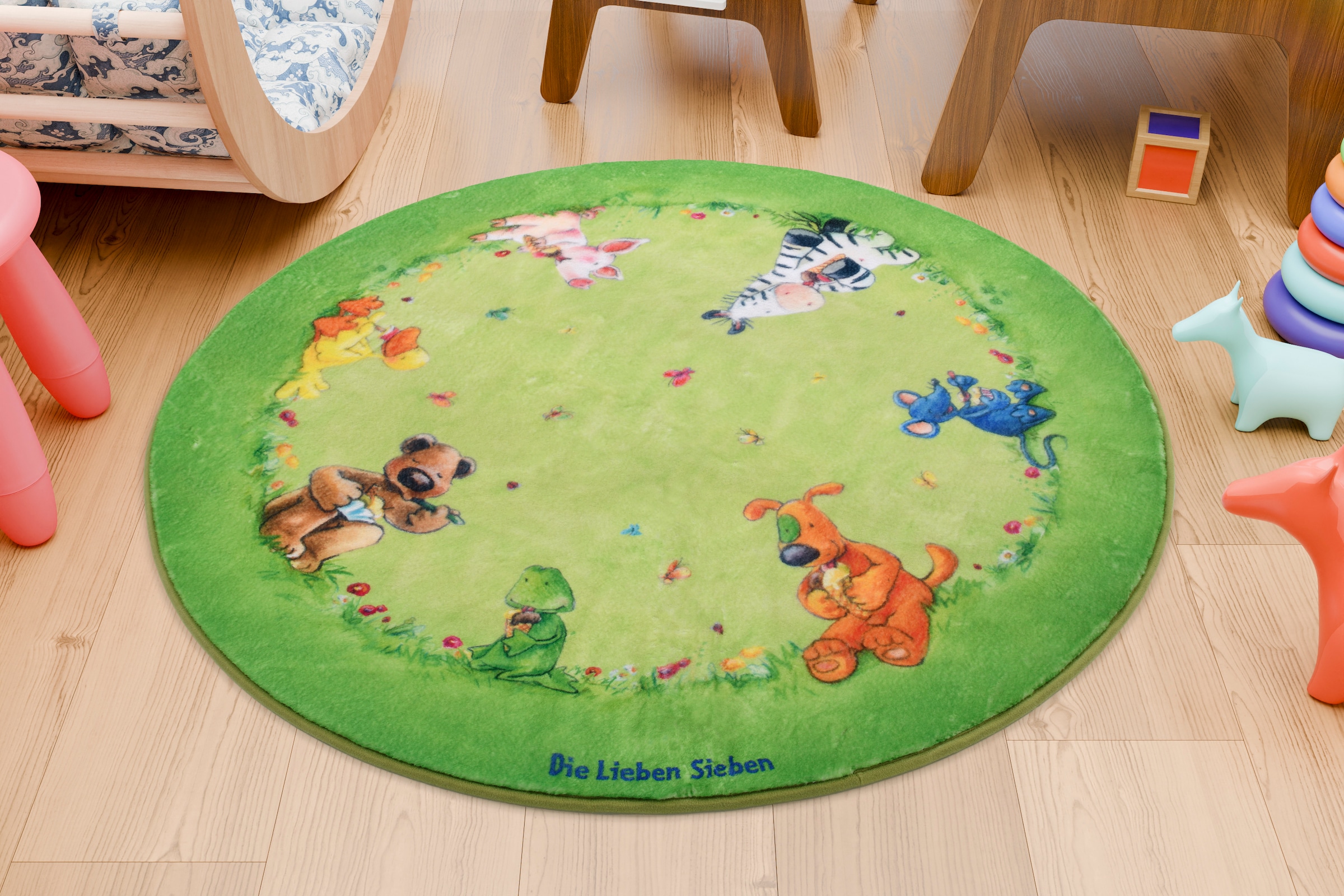 Die Lieben Sieben Kinderteppich »LS-M-233«, rund, 10 mm Höhe, bedruckt, niedliches Tier Motiv