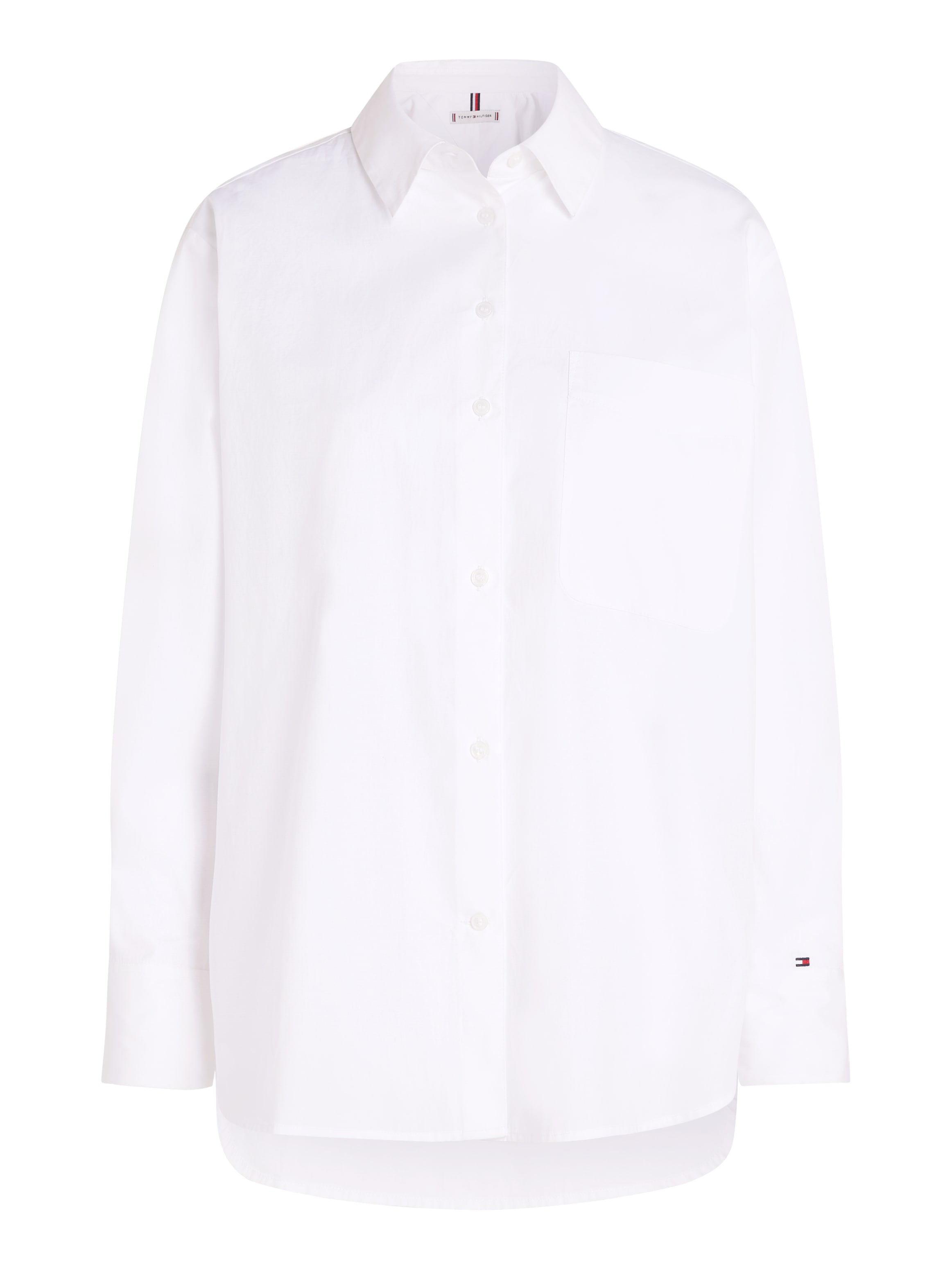 Tommy Hilfiger Curve Hemdbluse »CRV ESS COTTON EASY FIT SHIRT«, in Großen Größen, Brusttasche, Kellerfalte hinten, abgerundeter Saum