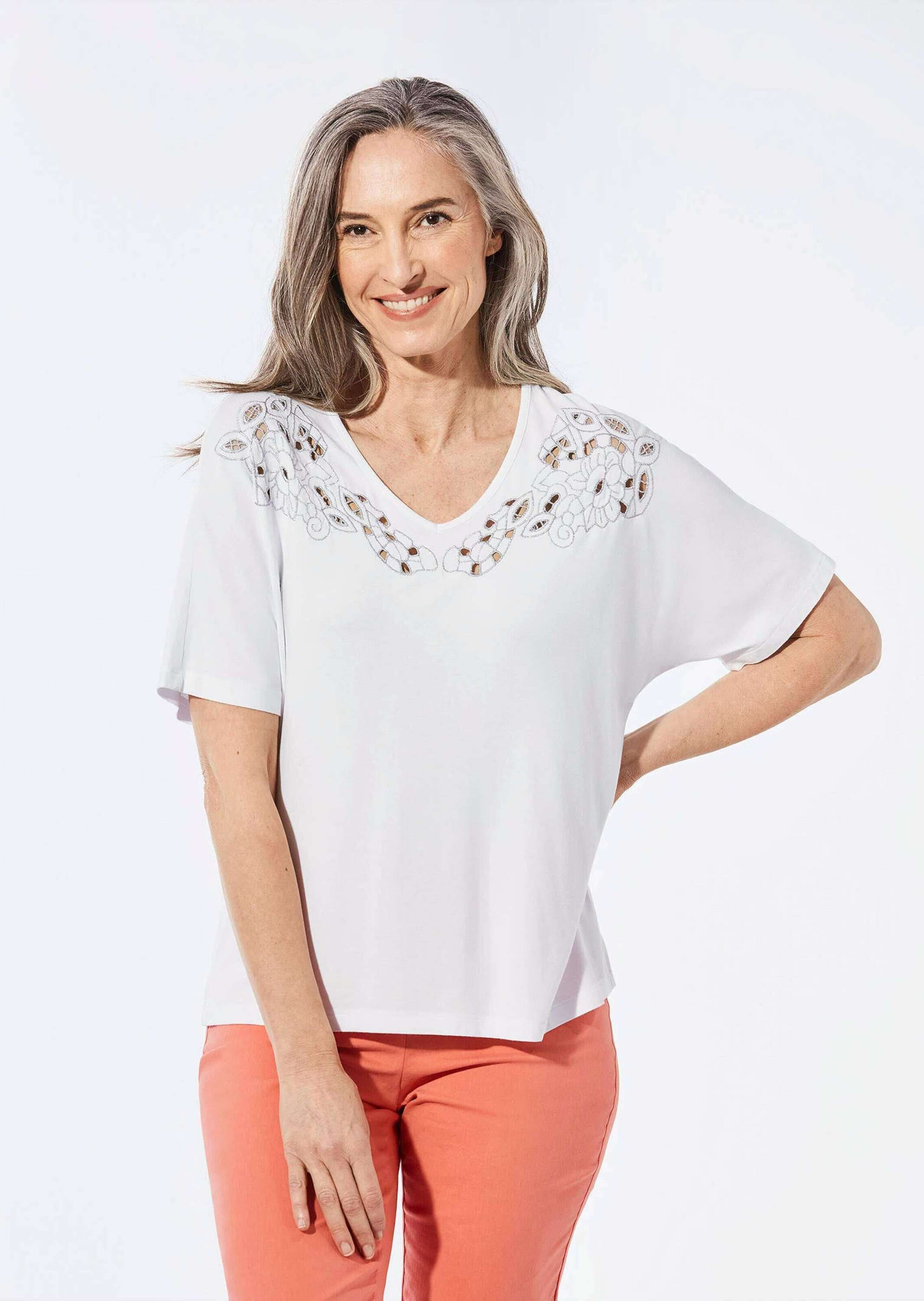 GOLDNER Kurzarmshirt »Top mit V-Ausschnitt«