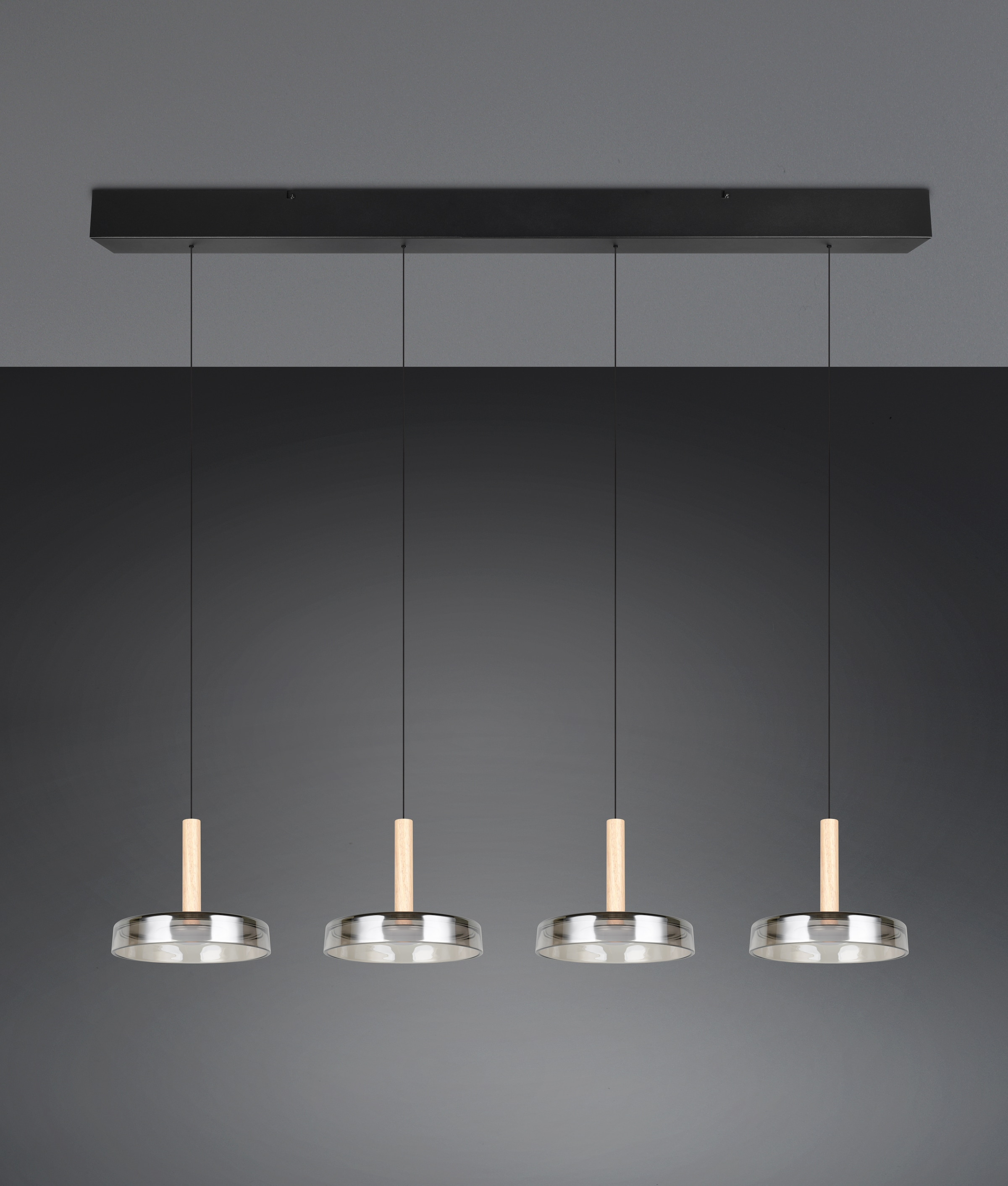 TRIO Leuchten LED Pendelleuchte »CELESTE dimmbare LED Hängelampe aus Metall Glas & Holz, 7,5W 750 Lumen« LED-Board 1 Stk. Warmweiß 4-flammig einfach höhenverstellbar von 50-200 cm 3-Stufen Dimmfunktion