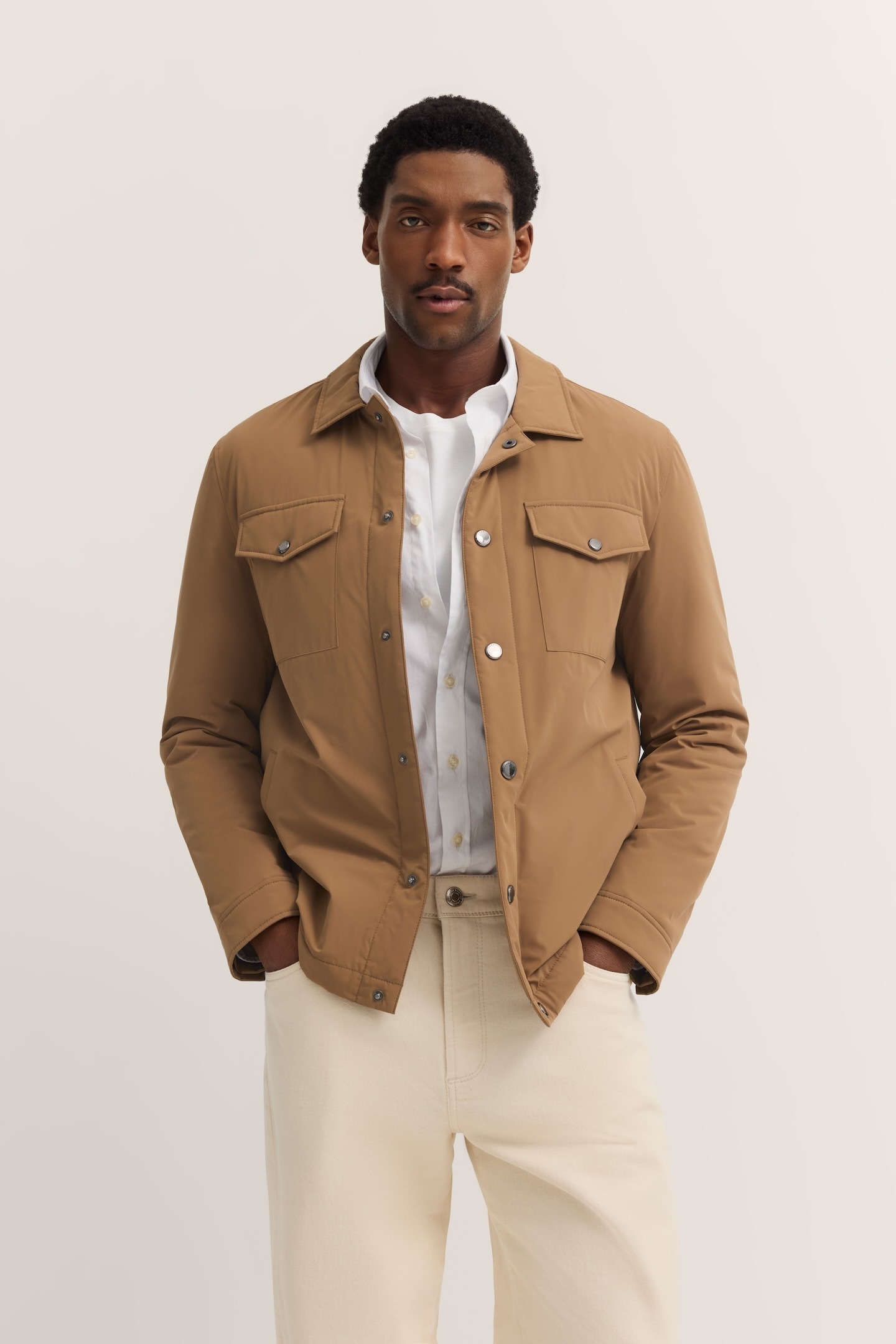 Bugatti Herren Kurzjacke »Regular Fit« mit Flexcity Stretch & Druckknöpfen in beige, Größe 48