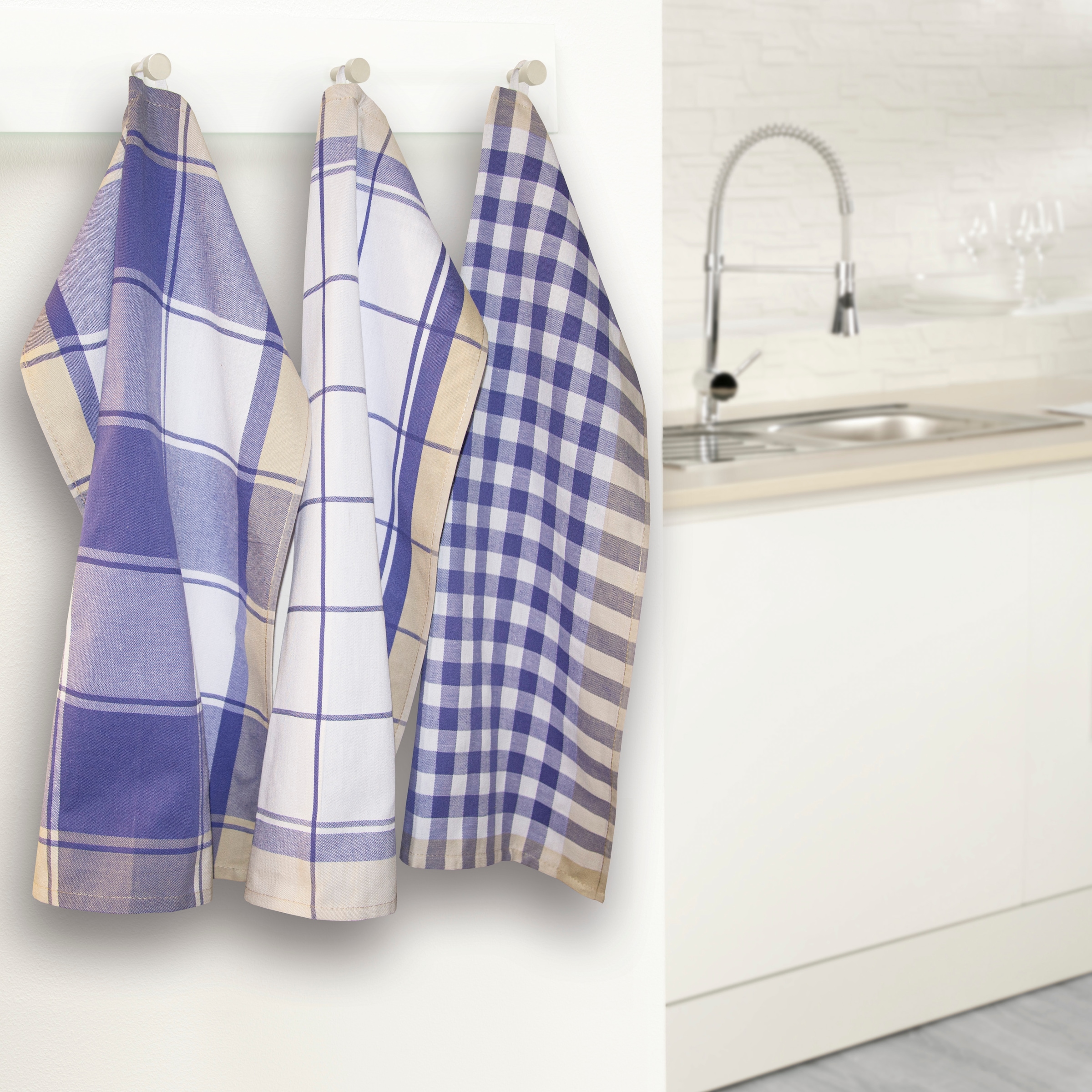 Dyckhoff Geschirrtuch »KARO, Maße je Tuch ca. 50x70 cm, aus 100% Baumwolle« mit drei verschiedenen Motiven