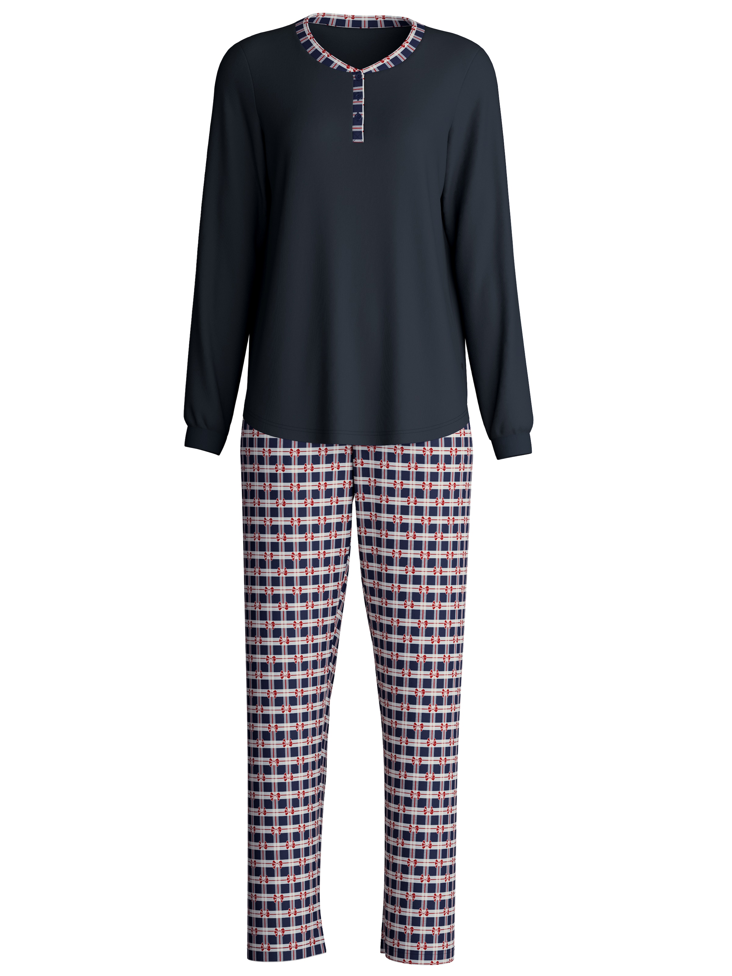 CALIDA Schlafanzug »Family & Friends« 2 Stk. tlg., Knopfleiste, Pure Cotton, Langarm, Serafino-Ausschnitt, weich