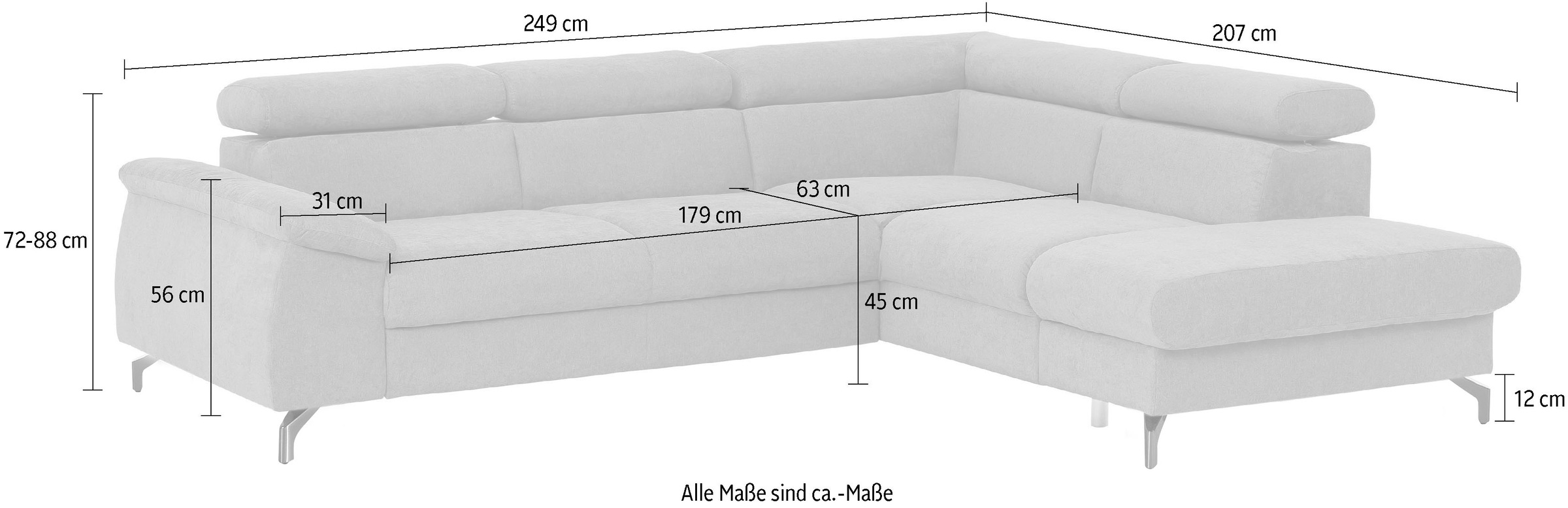 COTTA Ecksofa »Komaris L-Form«, mit Kopfteilverstellung, wahlweise mit Bettfunktion & Bettkasten