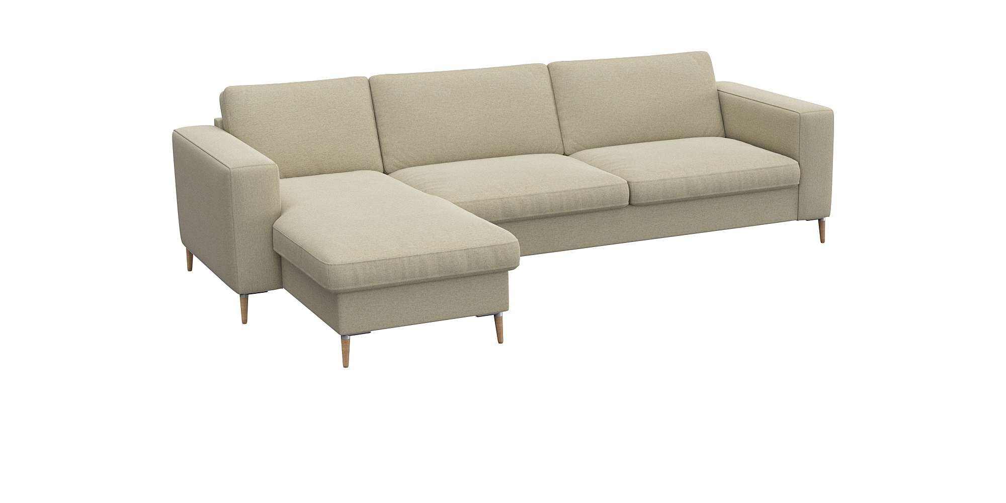 FLEXLUX Ecksofa »Fiore, Sitzaufbau mit hochwertigem Kaltschaum für mehr Sitzkomfort« breite Armlehnen, L-Form, Füße Alu+ Eiche