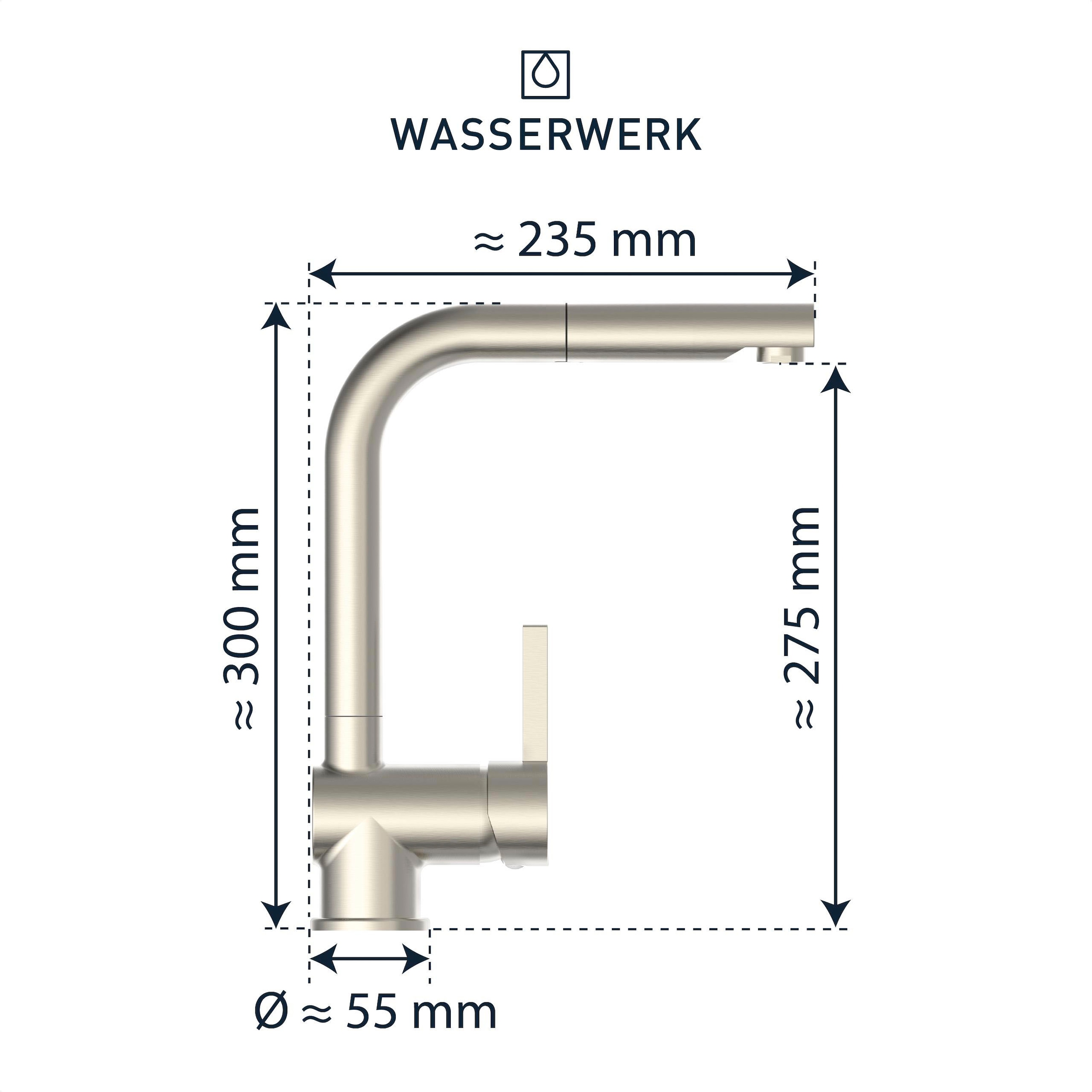 WASSERWERK Spültischarmatur »WK 4, Wasserhahn, Küche, Einhebelmischer«, 360° schwenkbar, Cold-Start-Funkt., herausziehbar