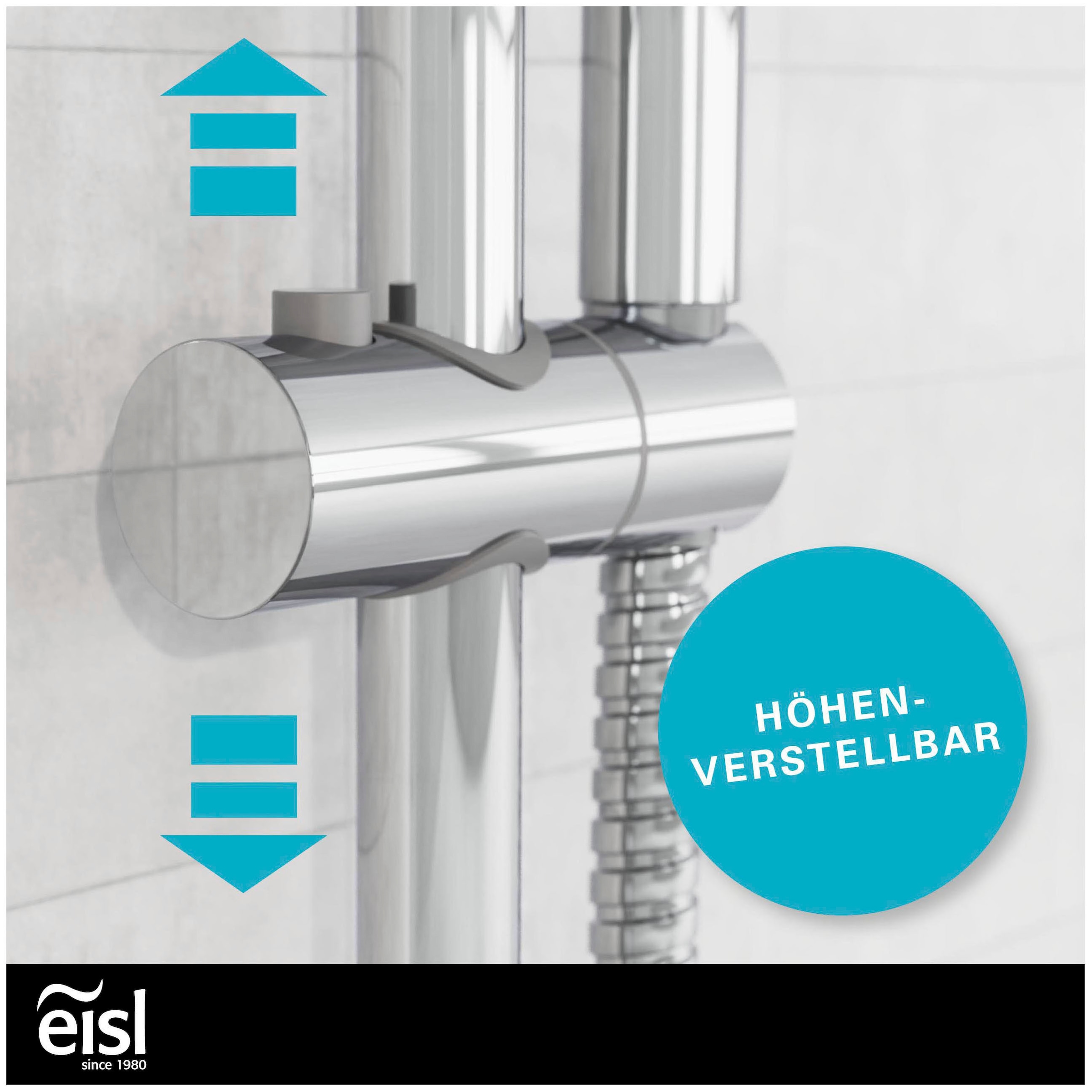 Eisl Stangenbrause-Set, Duschkopf mit Schlauch und Halterung, Handbrause mit 8 Funktionen
