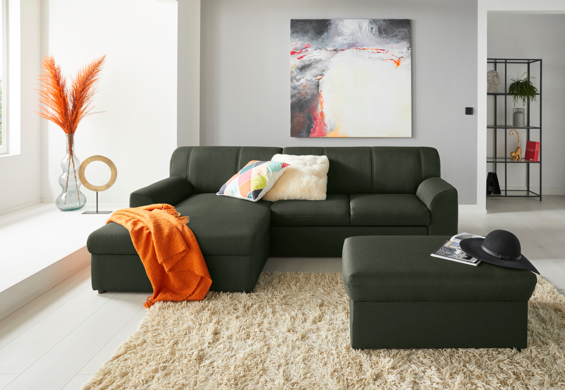 DOMO collection Hocker »Topper« mit Wellenunterfederung, auf Kunststoffgleitern