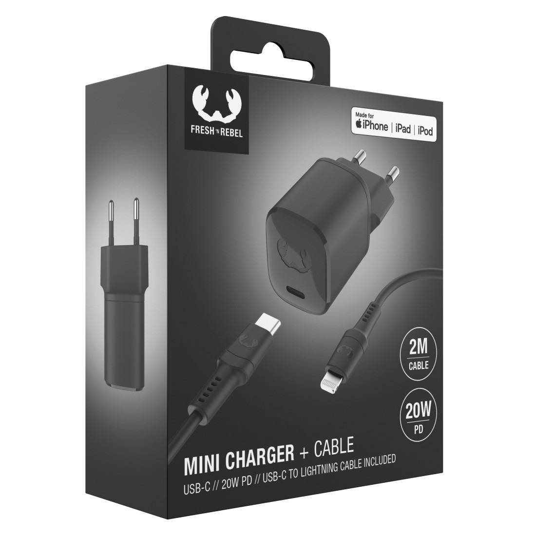 Fresh´n Rebel Schnelllade-Gerät »USB-C Mini Charger PD 20W, Apple Lightning-Kabel 2 m« 2 Stk. tlg.
