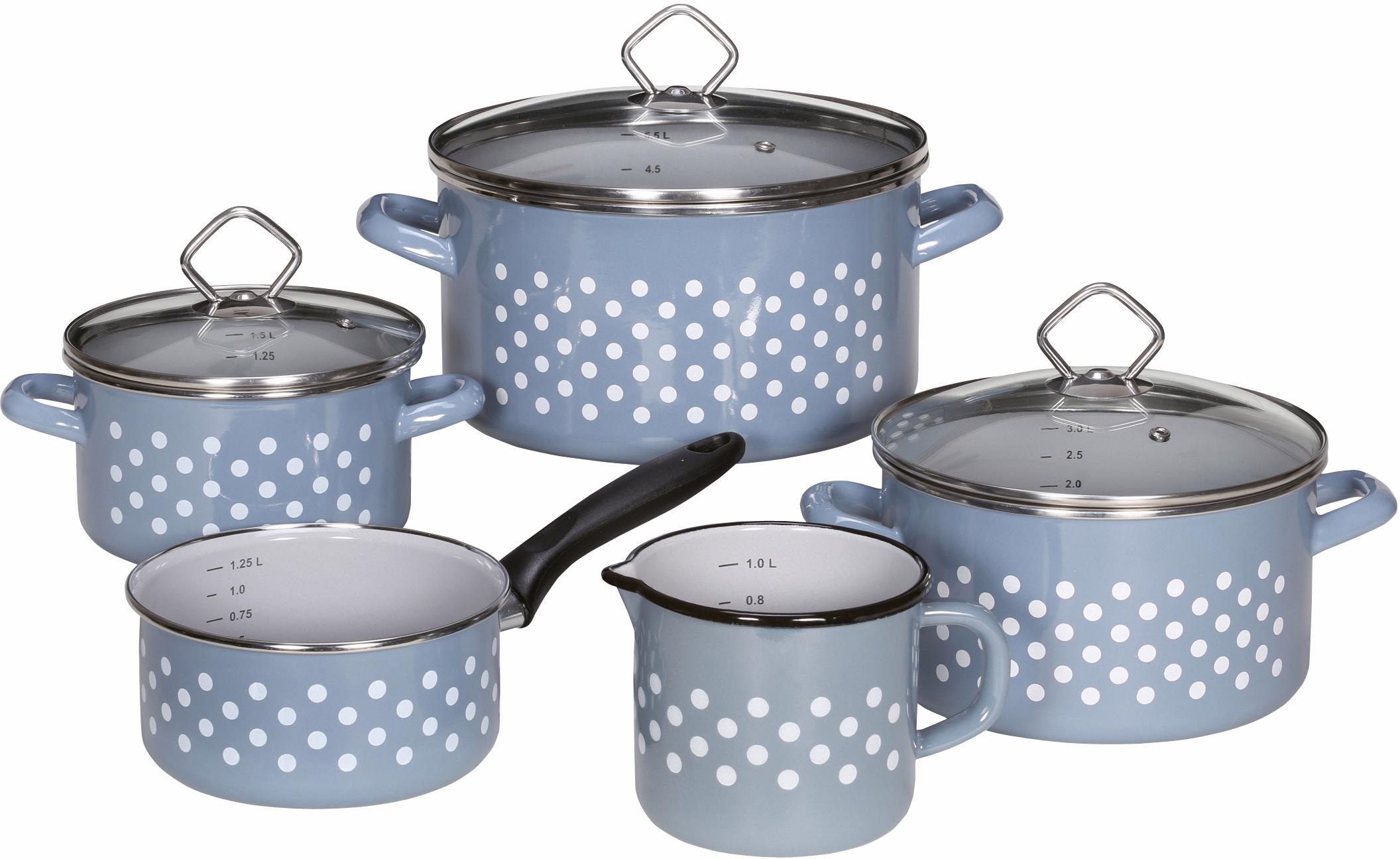 Krüger Topf-Set »Dresden«, Emaille, (Set, 9 tlg., je 1 Fleischtopf 16/20/24 cm, 1 Stieltopf 16 cm, 1x Milchtopf 12 cm), Induktion