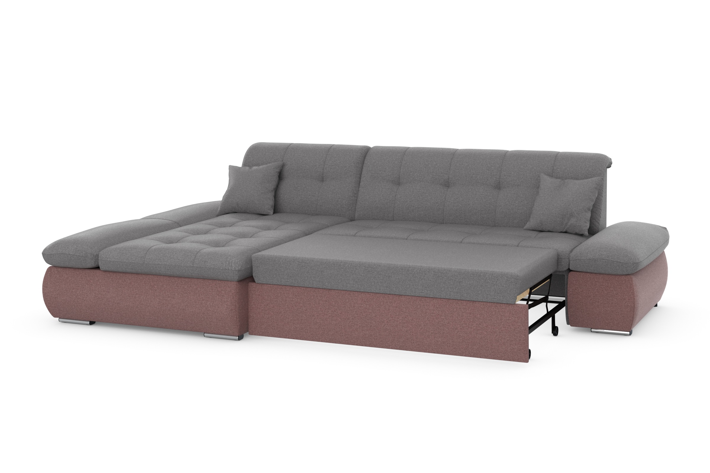 DOMO collection Ecksofa »Moric, L-Form, XXL-Sofa - Breite 300cm«, wahlweise mit Bettfunktion und Armteilverstellung, beere-grau