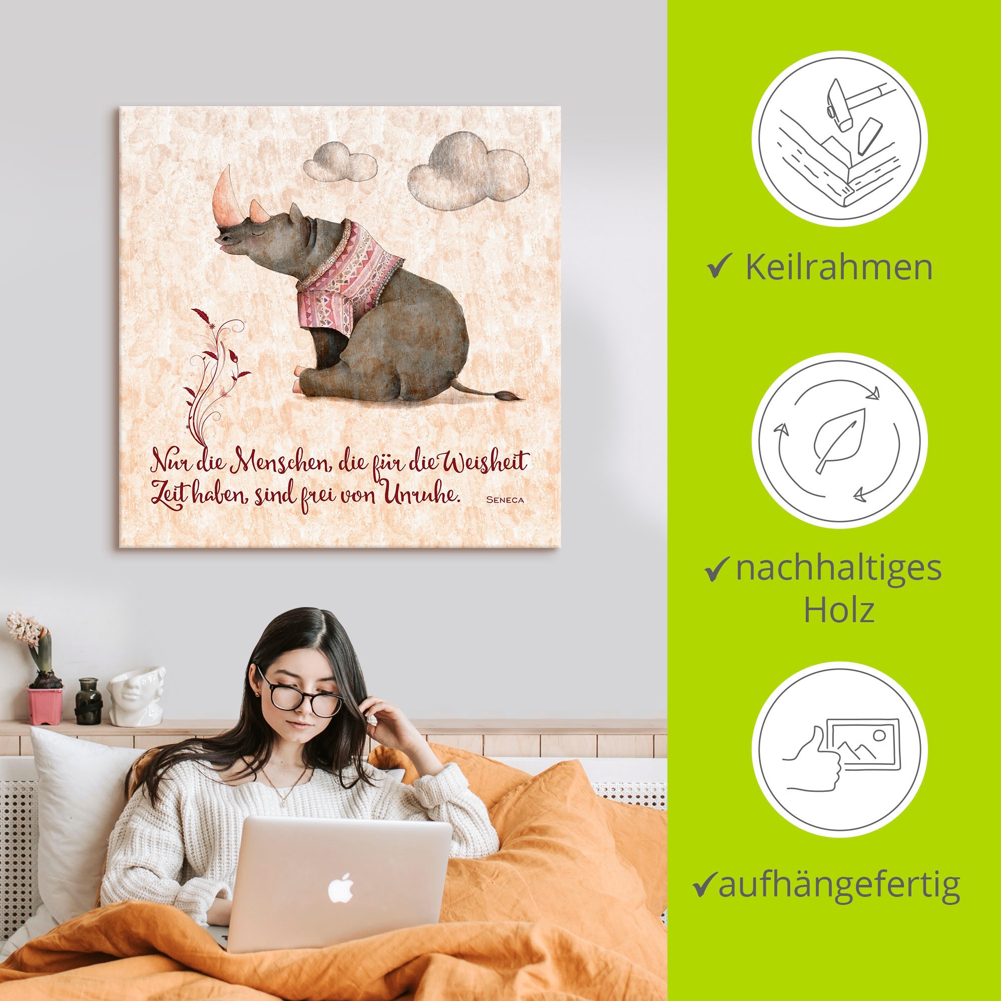 Artland Leinwandbild »Lebensweisheit Zeit« Tiere 1 Stk. tlg. auf Holzrahmen gespannt