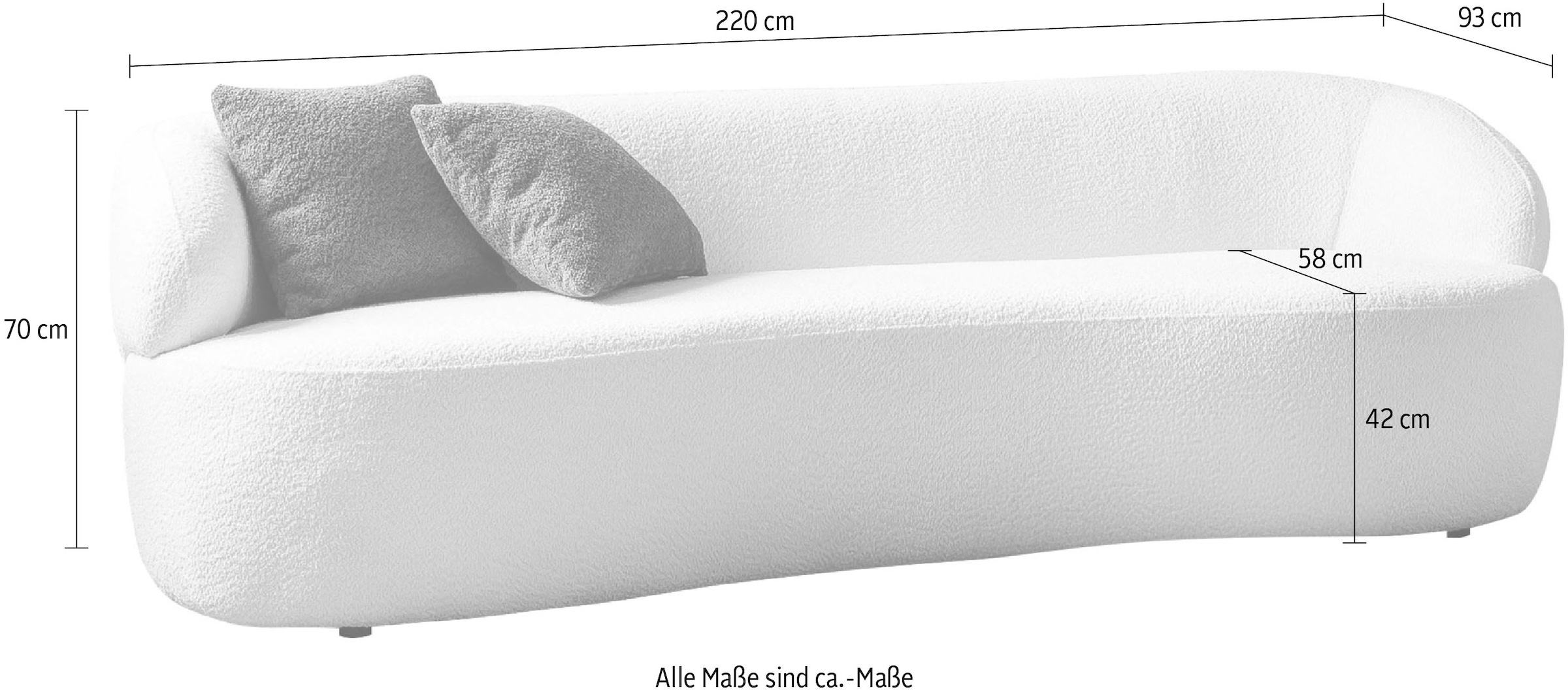 SalesFever 3-Sitzer, organisch geformt, Breite 220 cm