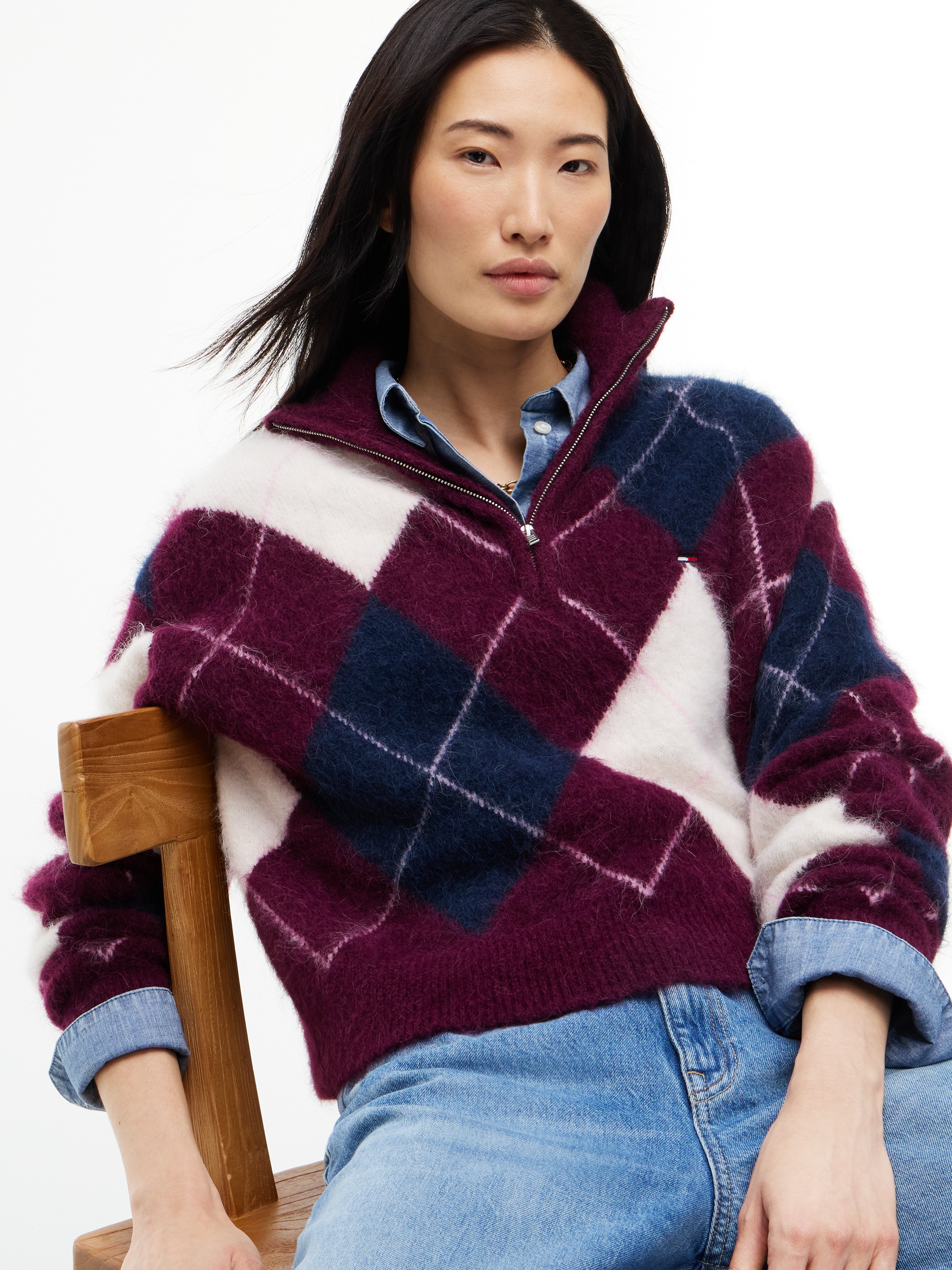 Tommy Jeans Troyer »TJW FLUFFY QUARTER ZIP SWEATER« aus einem Alpaka-Mix