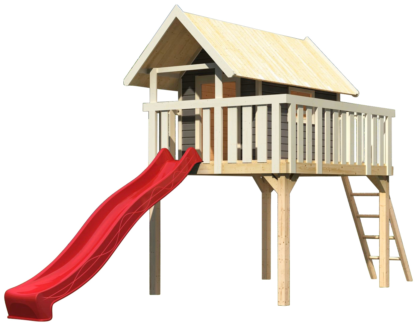 AKUBI Spielturm »Fidel«, (Set, 2 tlg.), BxTxH: 198x243x330 cm, terragrau mit Rrutsche in rot