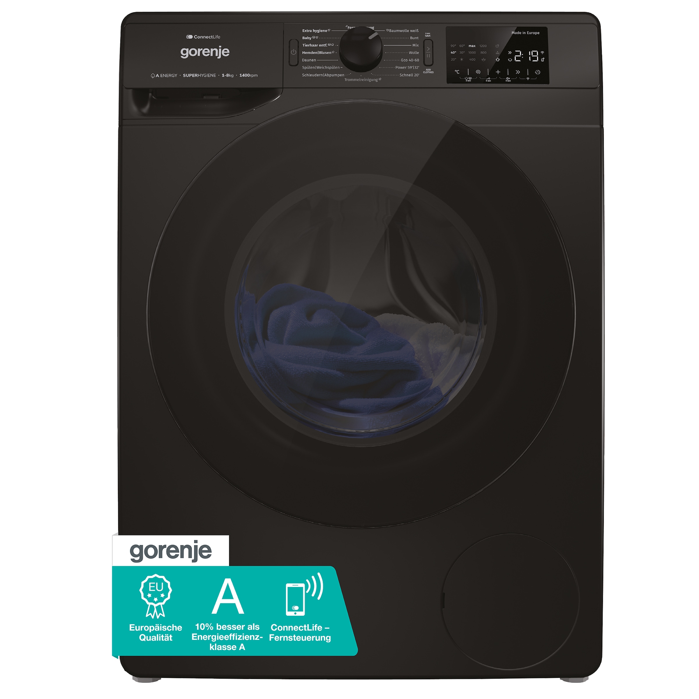 GORENJE Waschmaschine »WPNEI84A1DTSB«, 8 kg, 1400 U/min, Energieklasse A-10%