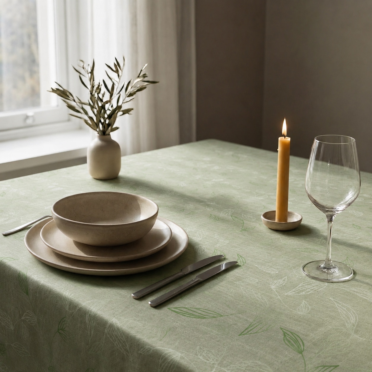 OTTO home Tischdecke »Raffon« Leinen Optik mit Blattmotiv, Wohn - Esszimmer Dekoration,