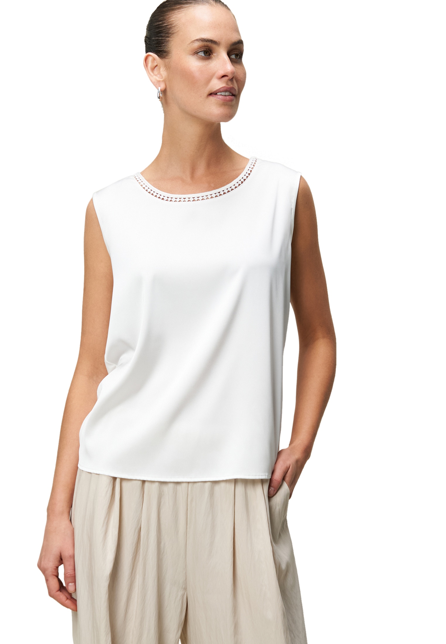 Zero Shirttop »Satinshirt mit Lochmuster am Ausschnitt«