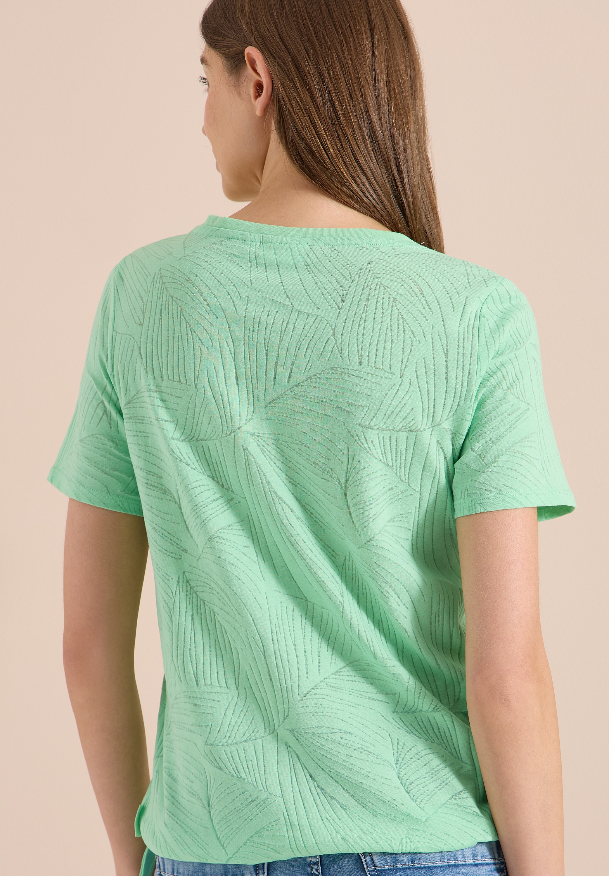 Cecil Rundhalsshirt Sommershirt im Ausbrenner-Look mit Wording
