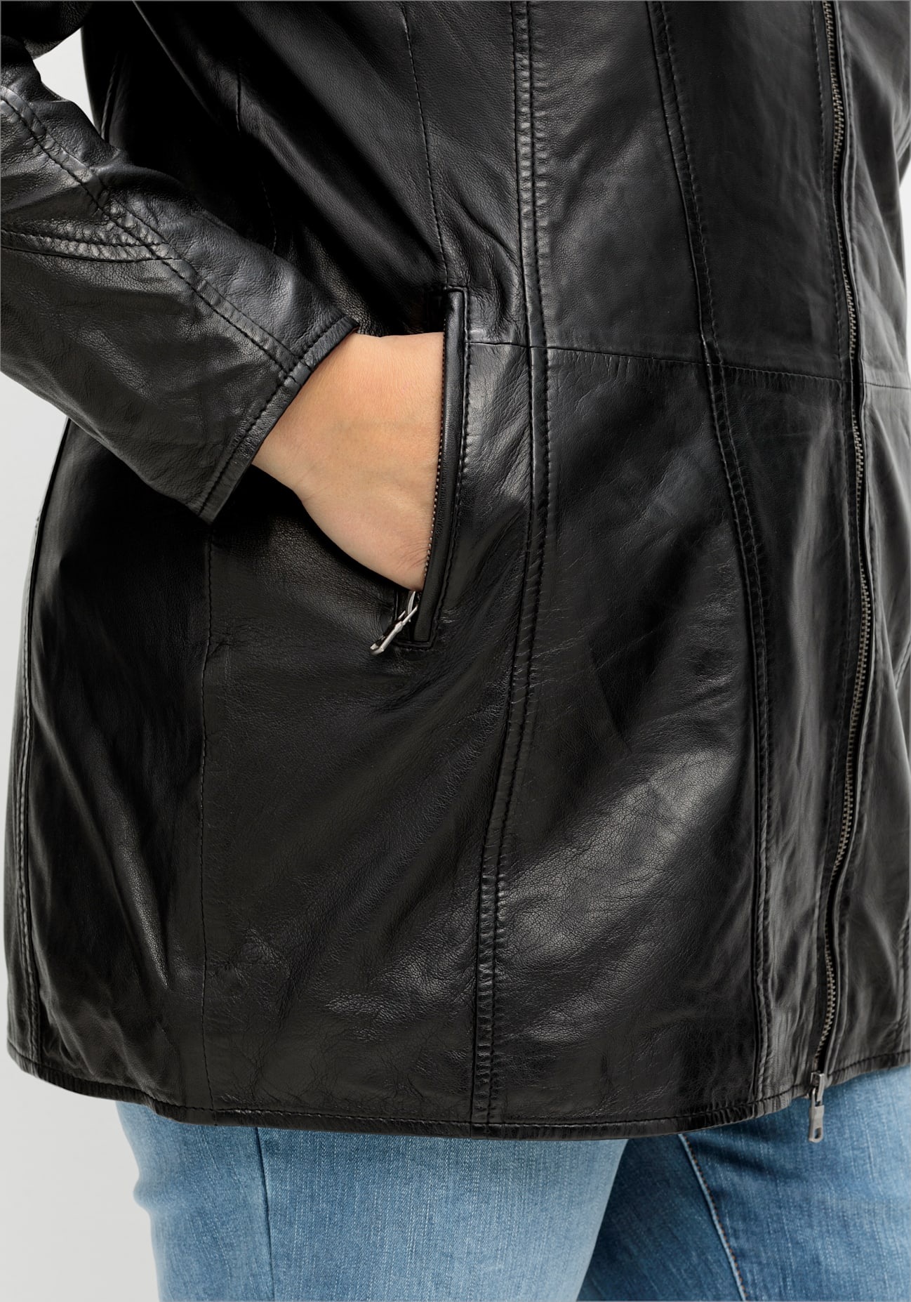 Sheego Lederjacke, ohne Kapuze