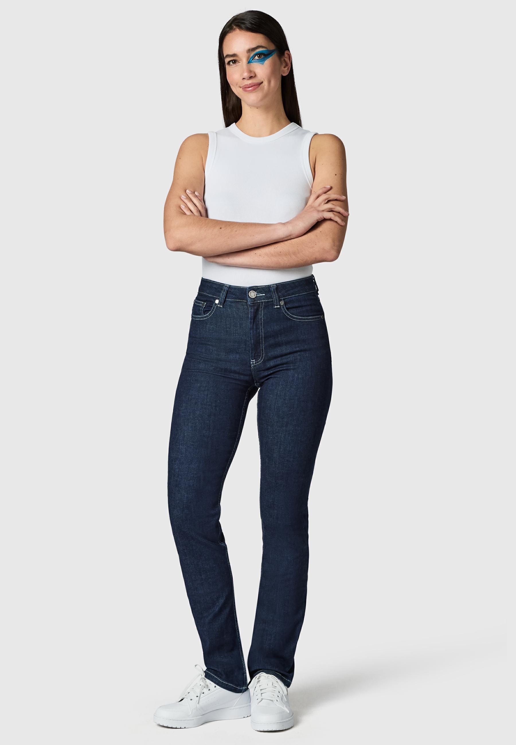 PEAK TIME Straight-Jeans »Straight-Jeans Galaxa« Gerade Damen Jeans mit Logoprägung