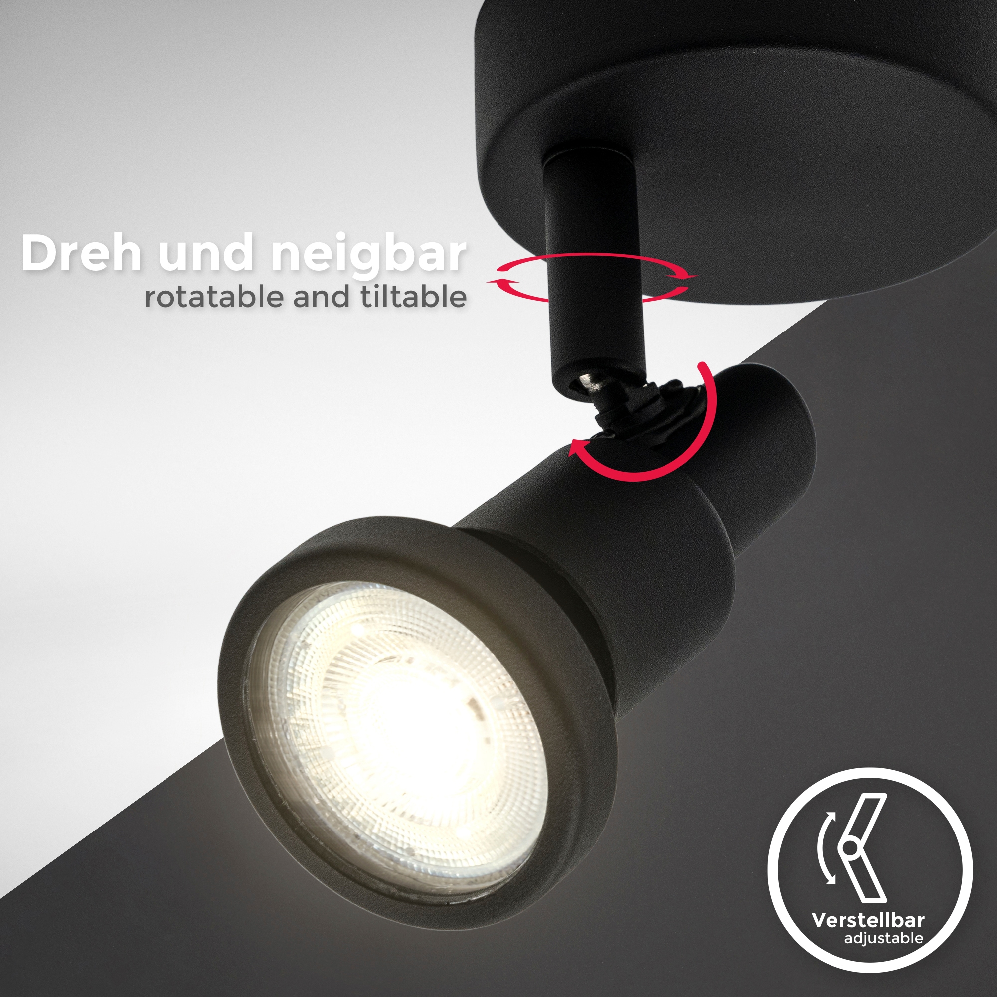 B.K.Licht LED Deckenspot, inkl. 1 x LED / GU10 4,8 Watt, 400lm, 3.000K, nicht dimmbar, Strahler dreh- und schwenkbar