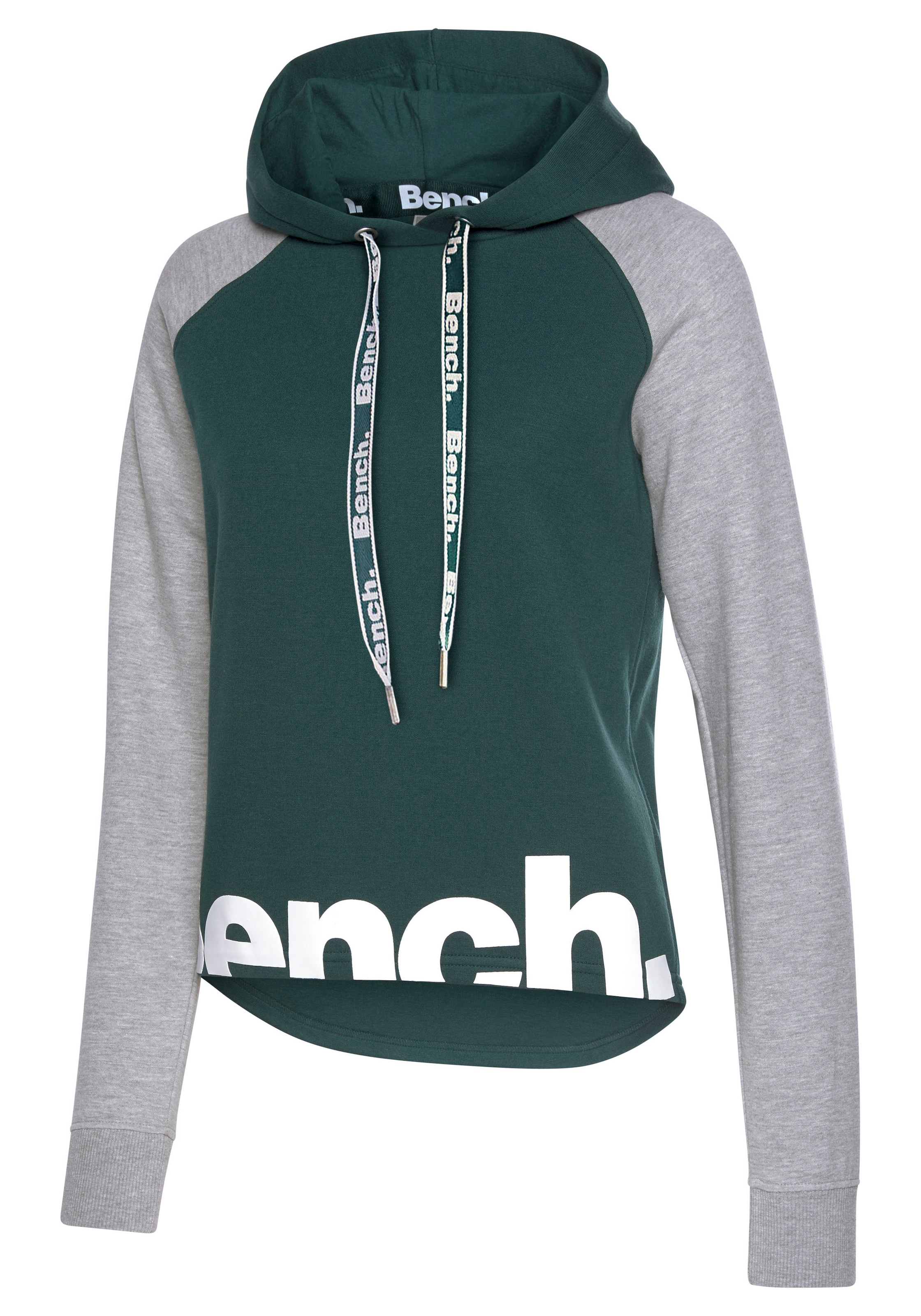 Bench. Loungewear Kapuzensweatshirt, und Shop farblich Ärmeln kaufen OTTO Loungeanzug, abgesetzten im mit Online Hoodie Logodruck