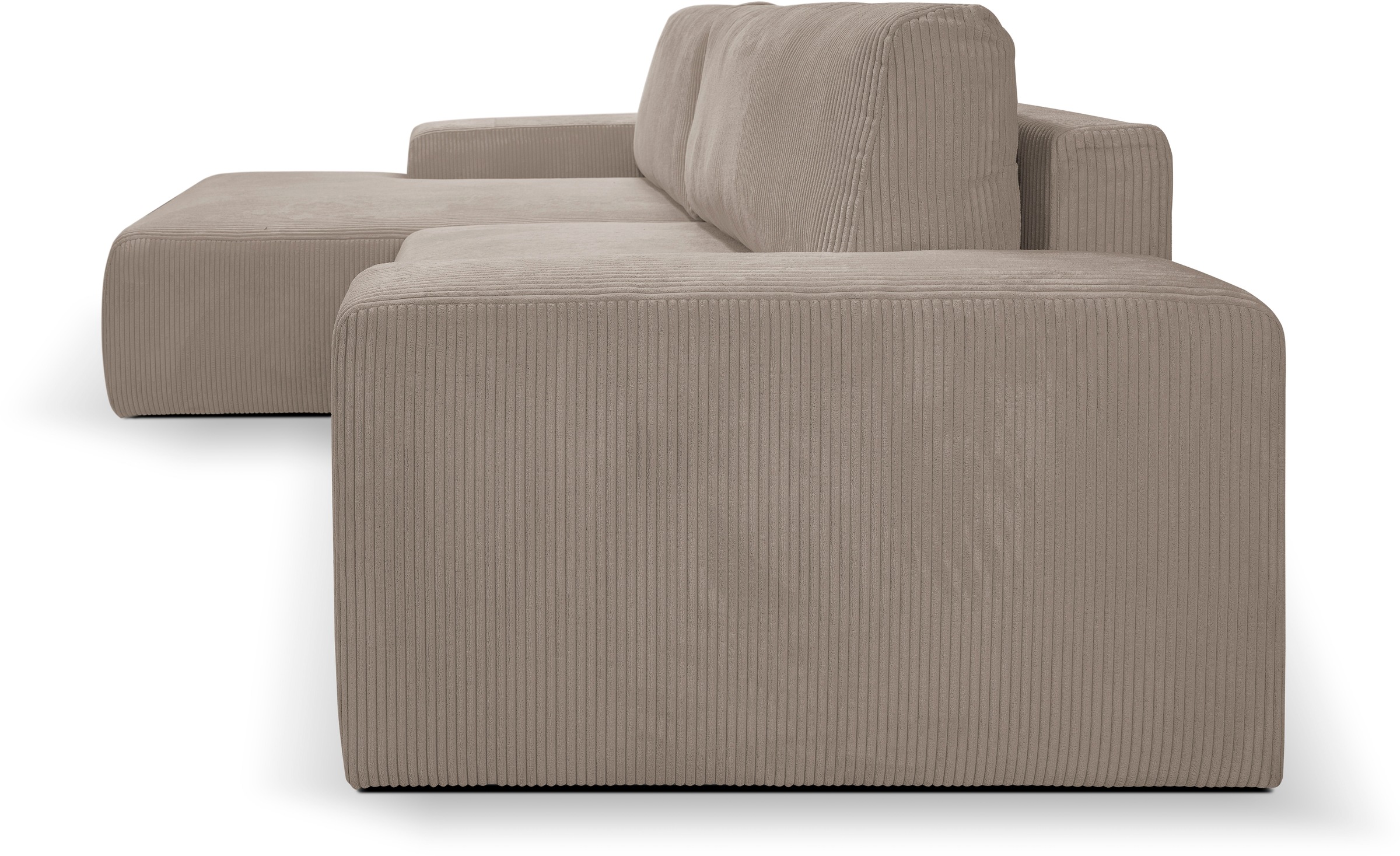 WERK2 Ecksofa »Rotterdam-L, kuschelweicher Cord oder Breitcord, L-Form, Breite 267 cm«, Design Ecksofa mit Schlaffunktion & Bettkasten, Cord, Hellgrau/Beige
